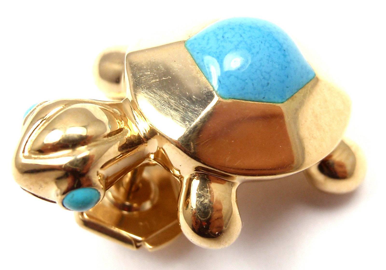 Cartier Turquoise Yellow Gold Turtle Tie Lapel Pin 1