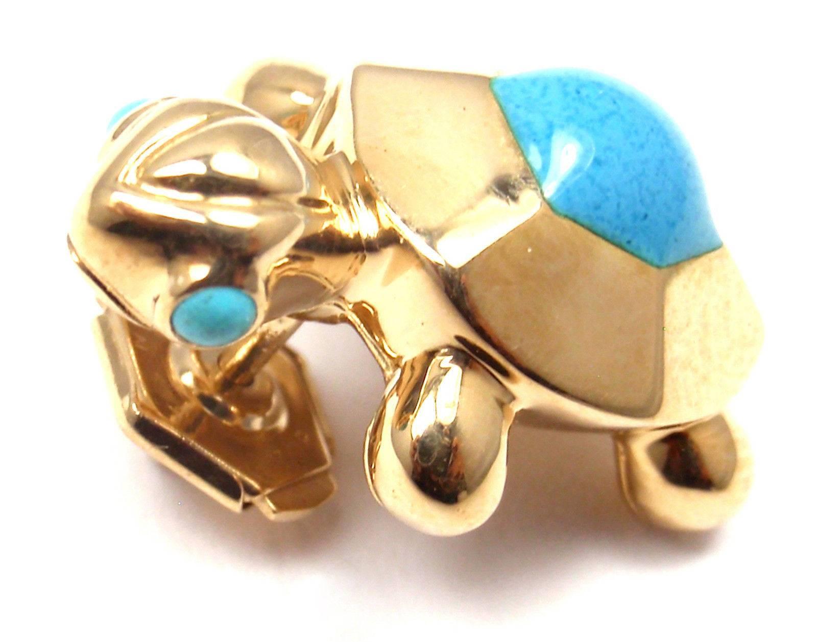 Cartier Turquoise Yellow Gold Turtle Tie Lapel Pin 2