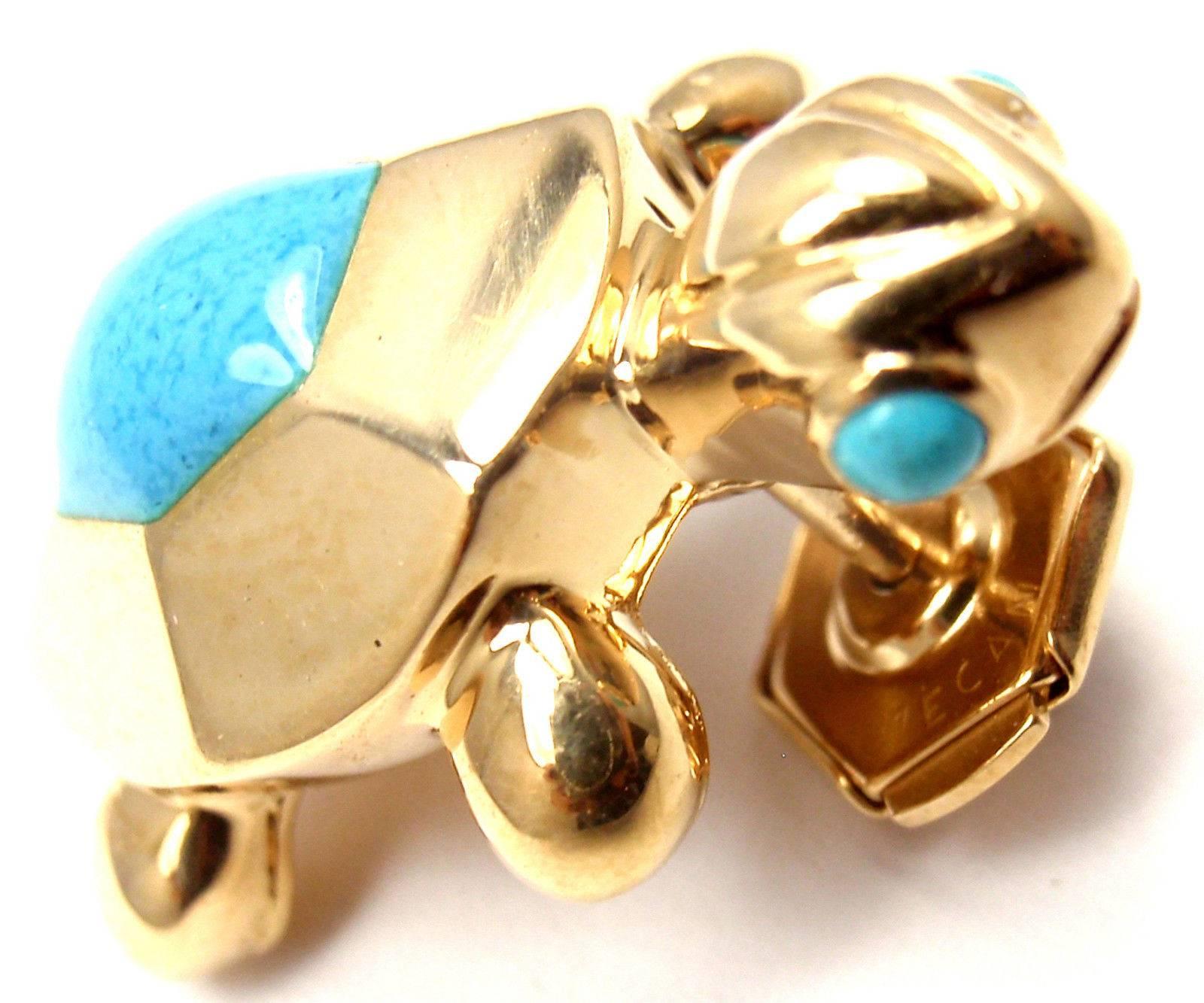 Women's or Men's Cartier Turquoise Yellow Gold Turtle Tie Lapel Pin