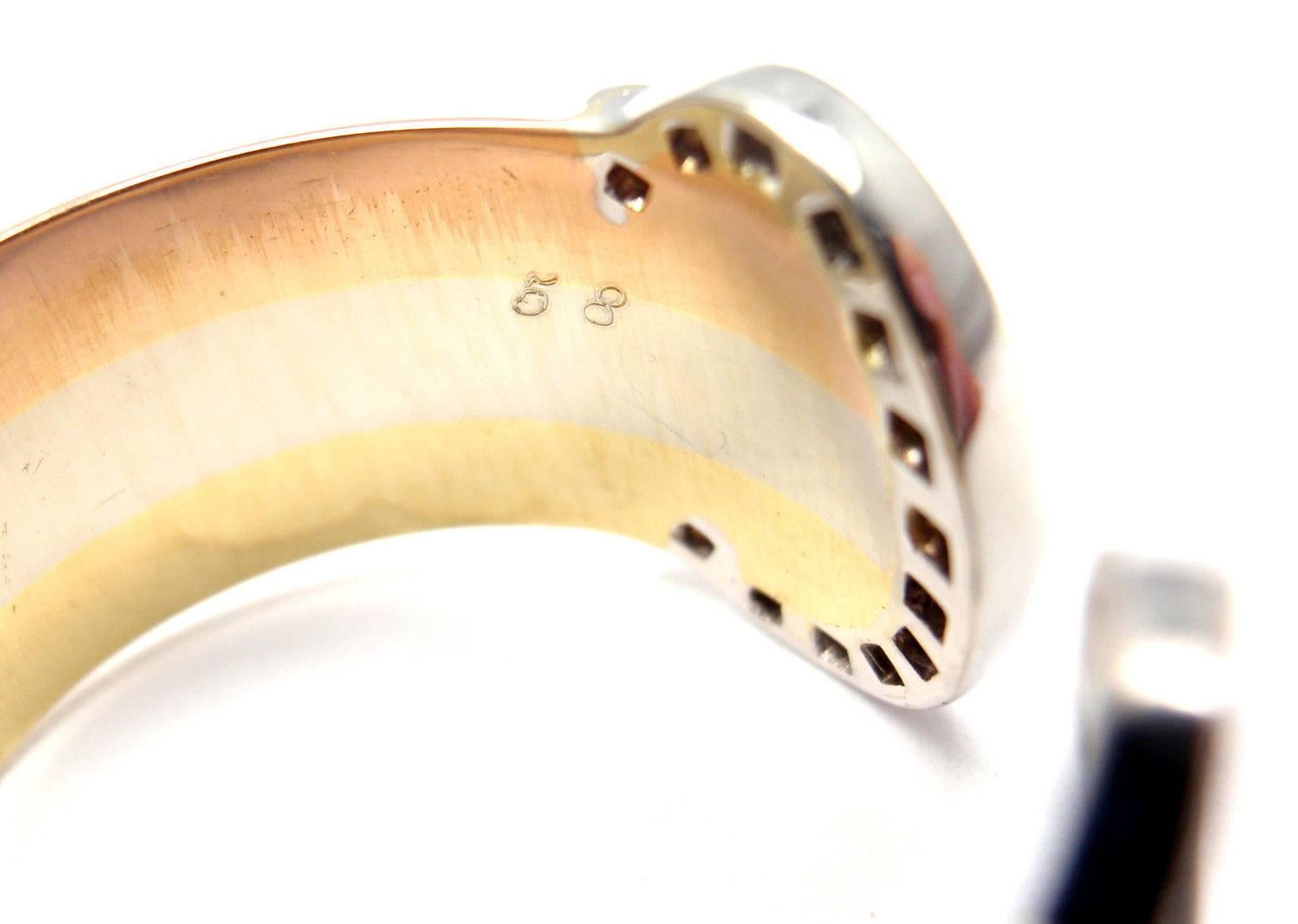 Cartier Double C Diamant Tri-Color Gold Band Ring 4