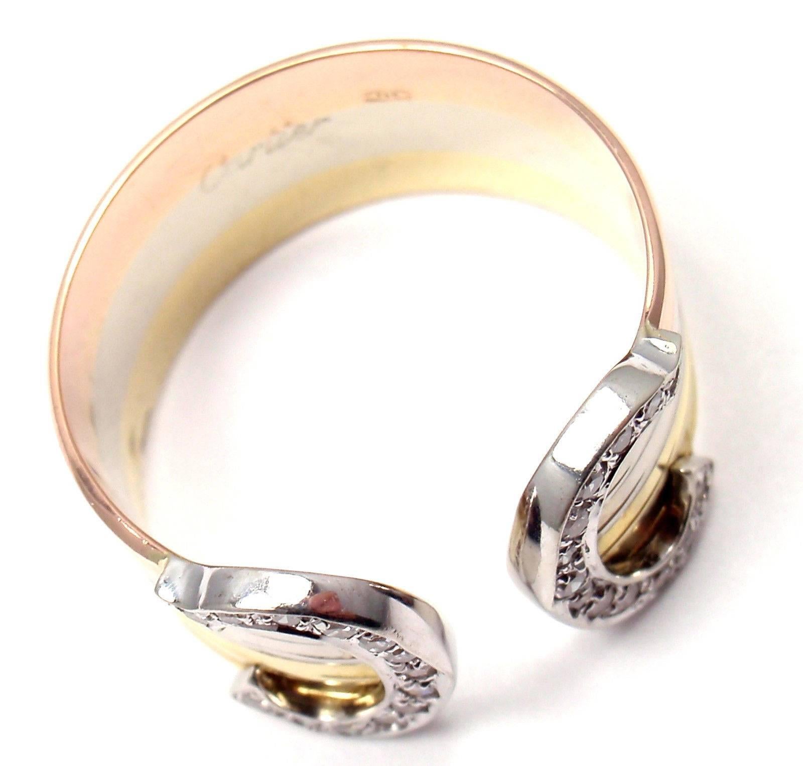Cartier Double C Diamant Tri-Color Gold Band Ring 1