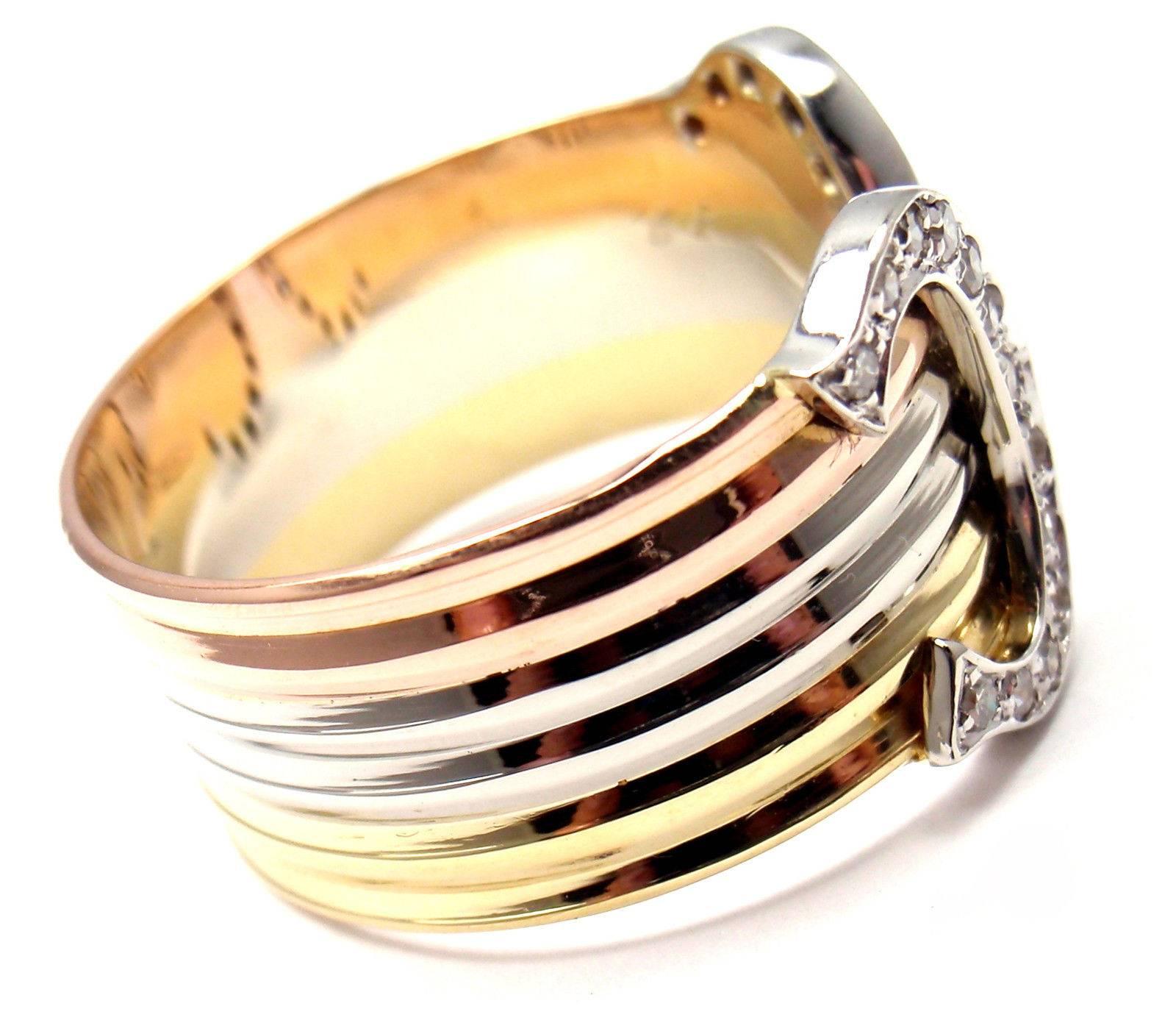 Cartier Double C Diamant Tri-Color Gold Band Ring im Zustand „Neu“ in Southampton, PA