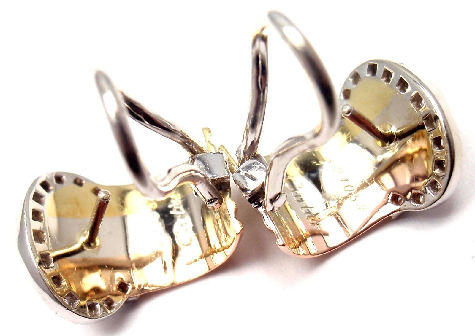 Women's or Men's Cartier Double C Diamond Tri-Color Gold Hoop Earrings