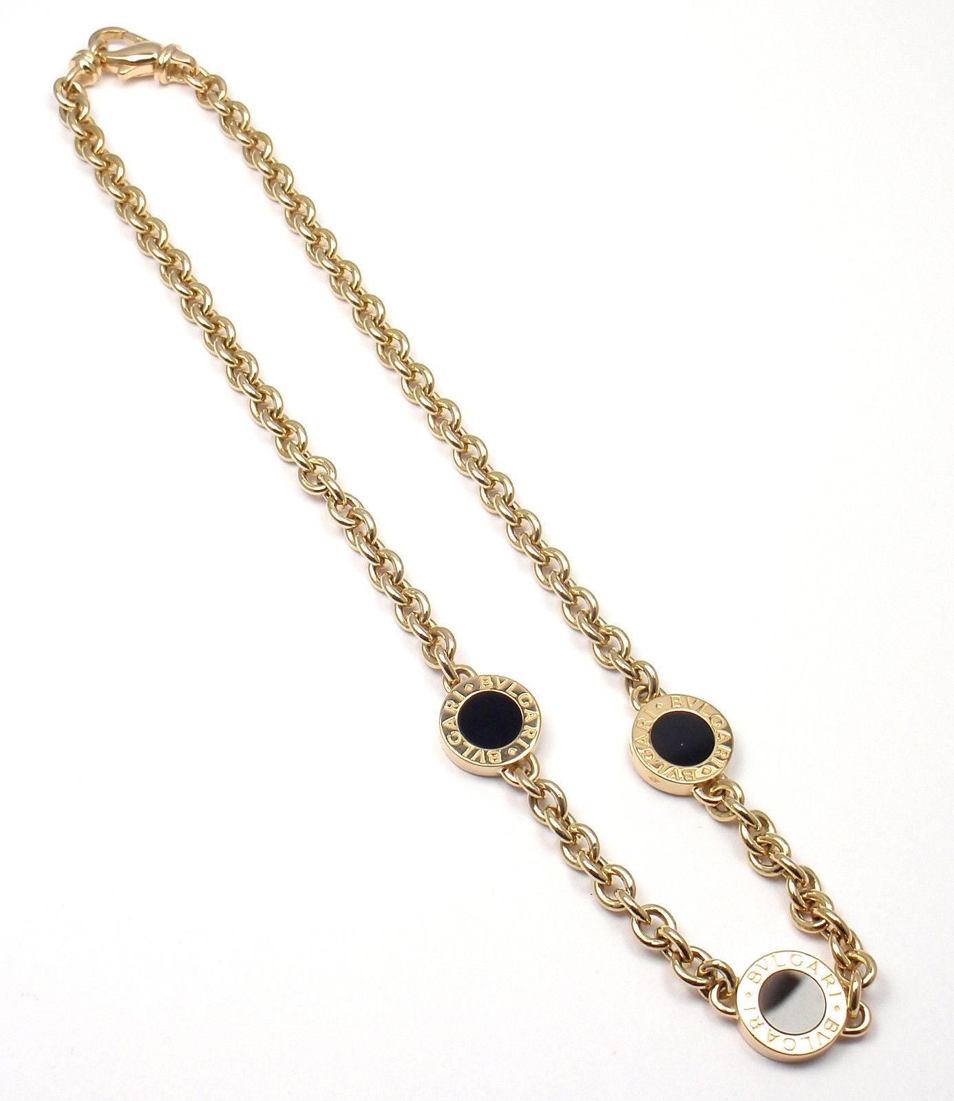 Bulgari Black Onyx Link Yellow Gold Necklace In New Condition In Holland, PA