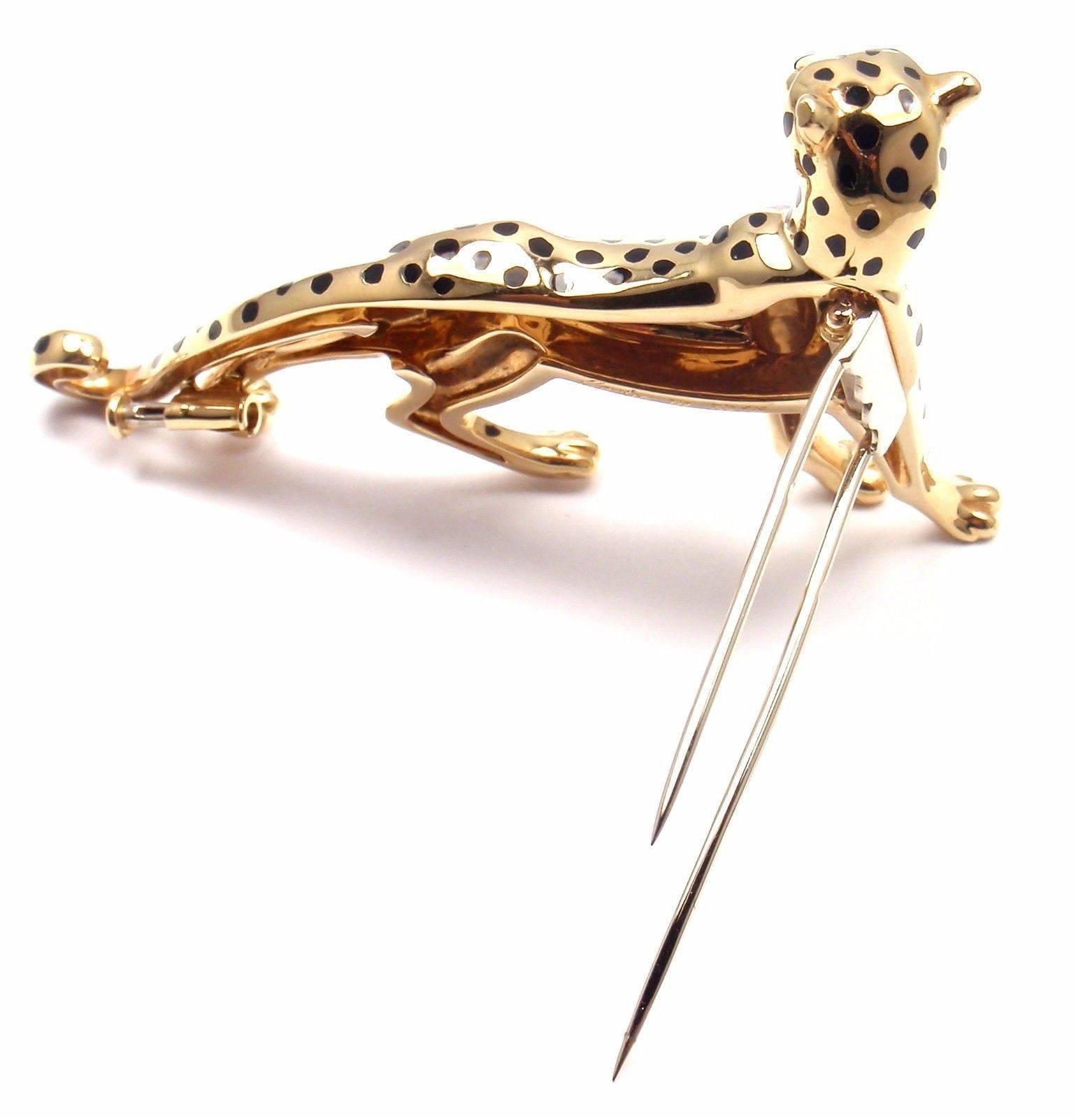 Cartier Panther Panthere Onyx Emerald Yellow Gold Large Pin Brooch 1