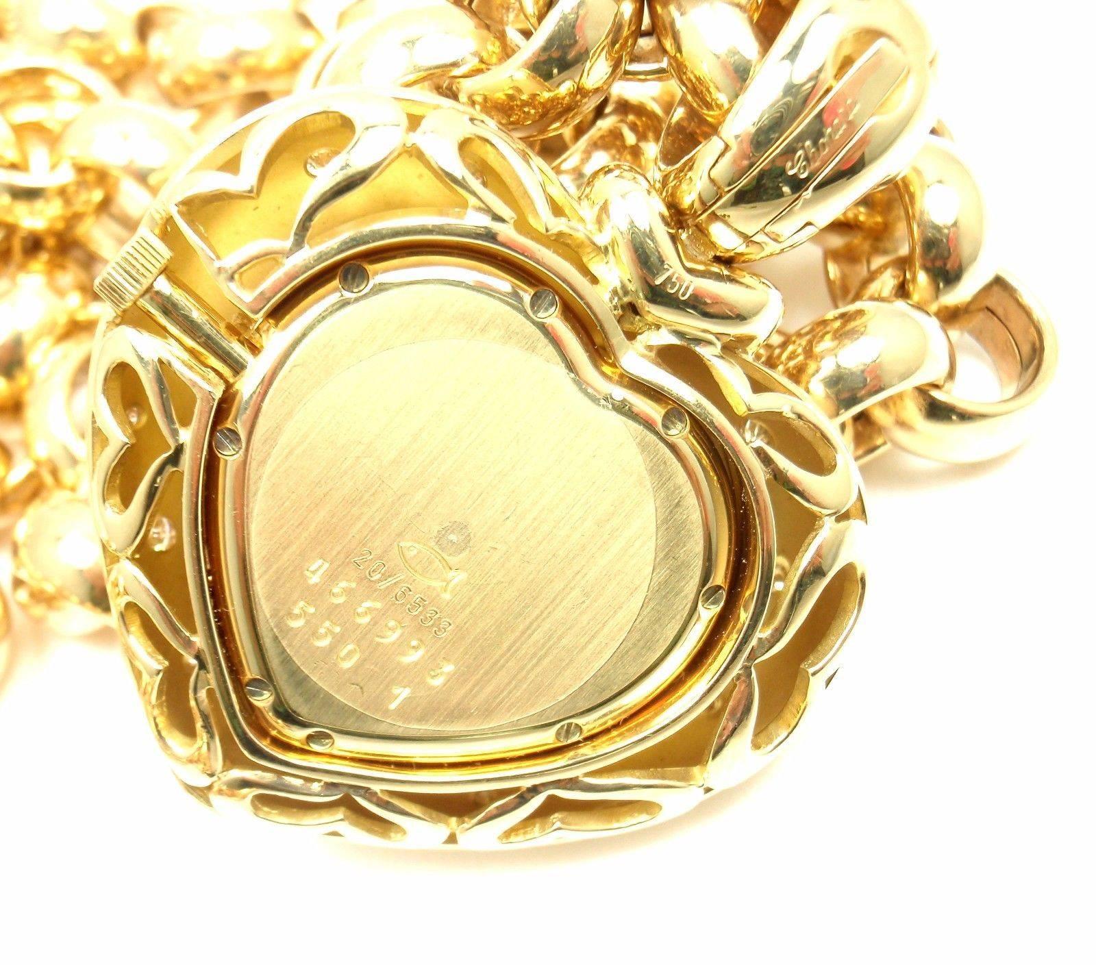 Women's or Men's Chopard Happy Diamond Yellow Gold Heart Shape Watch Pendant Necklace