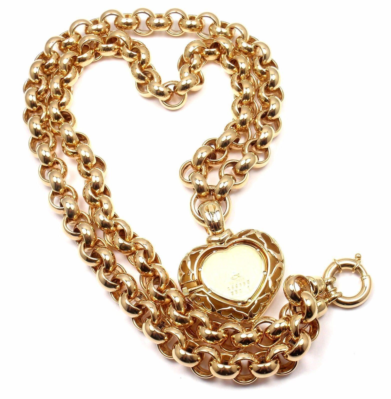 Chopard Happy Diamond Yellow Gold Heart Shape Watch Pendant Necklace 1