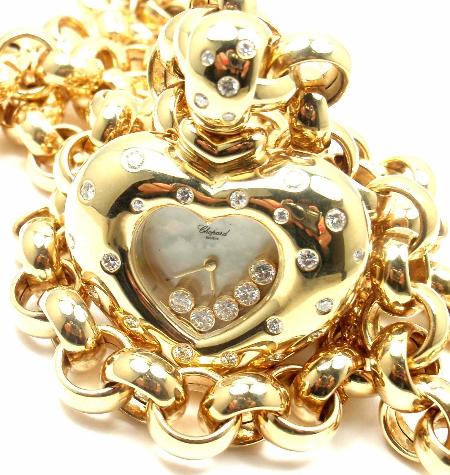 Chopard Happy Diamond Yellow Gold Heart Shape Watch Pendant Necklace 2