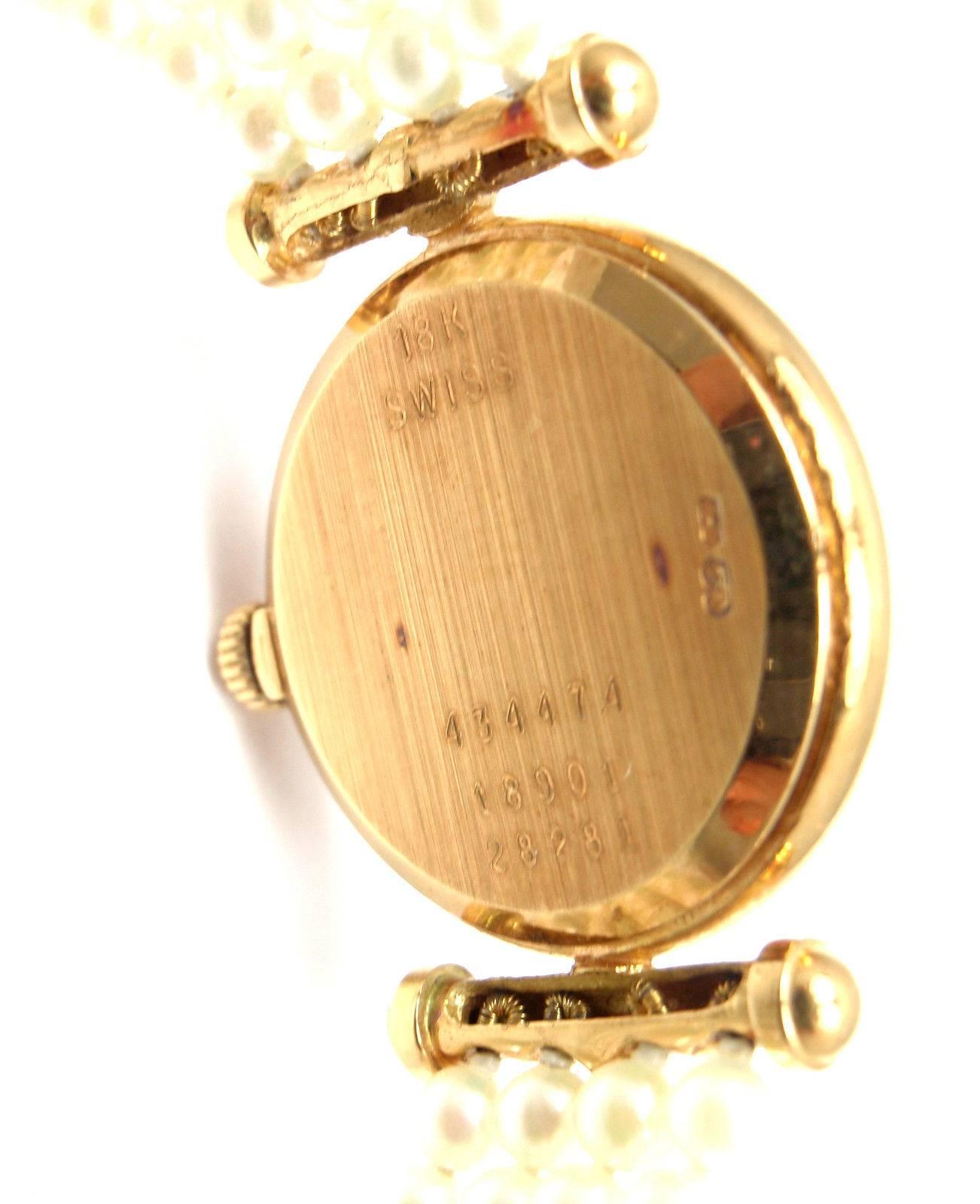 Van Cleef & Arpels Ladies Yellow Gold Seed Pearl Bracelet Quartz Wristwatch In New Condition In Holland, PA