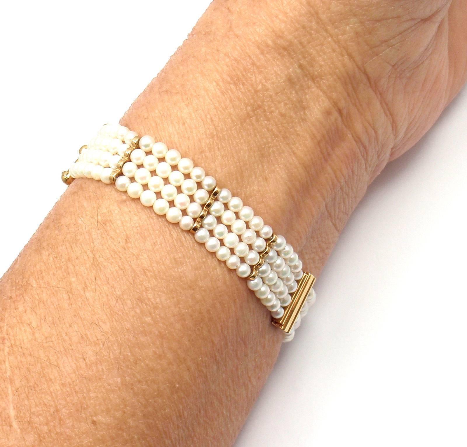 Van Cleef & Arpels Ladies Yellow Gold Seed Pearl Bracelet Quartz Wristwatch 3