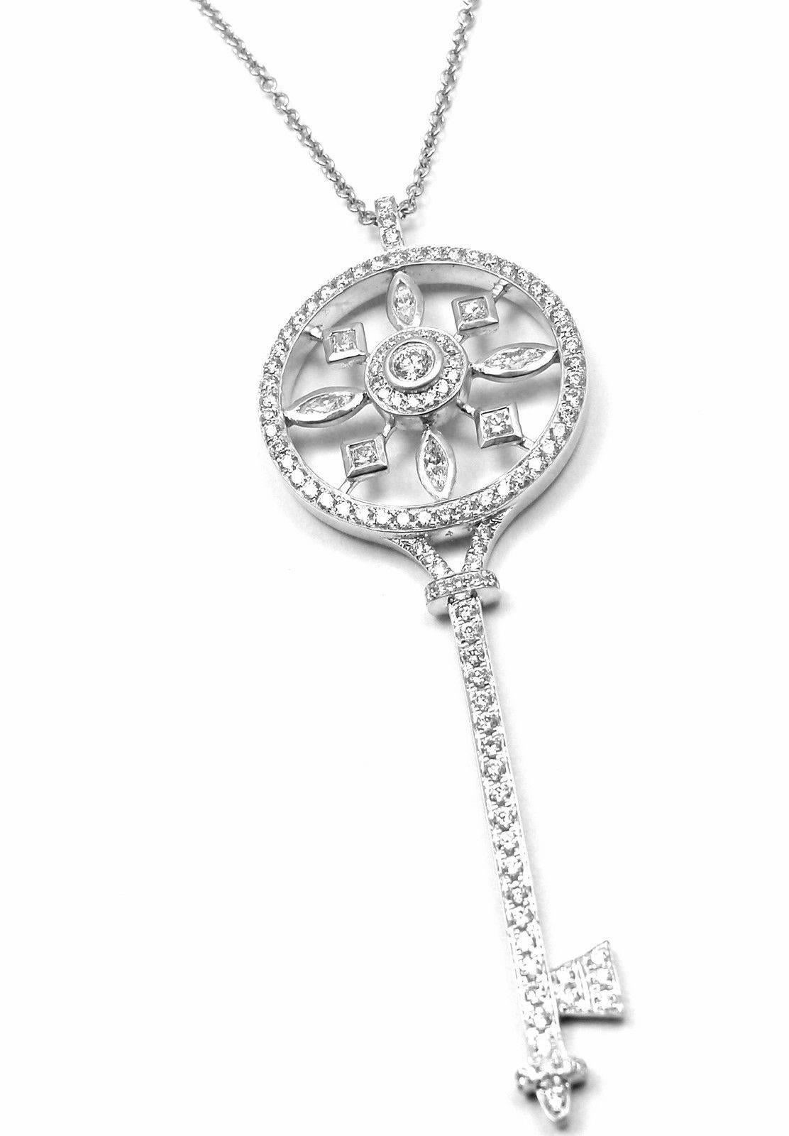 Platinum Diamond Kaleidoscope Key Pendant Necklace by 
Tiffany & Co.
With Round Brilliant Cut VS1 clarity, G color Diamonds

Details:
Key: 54mm x 19mm
Chain Length: 17.5