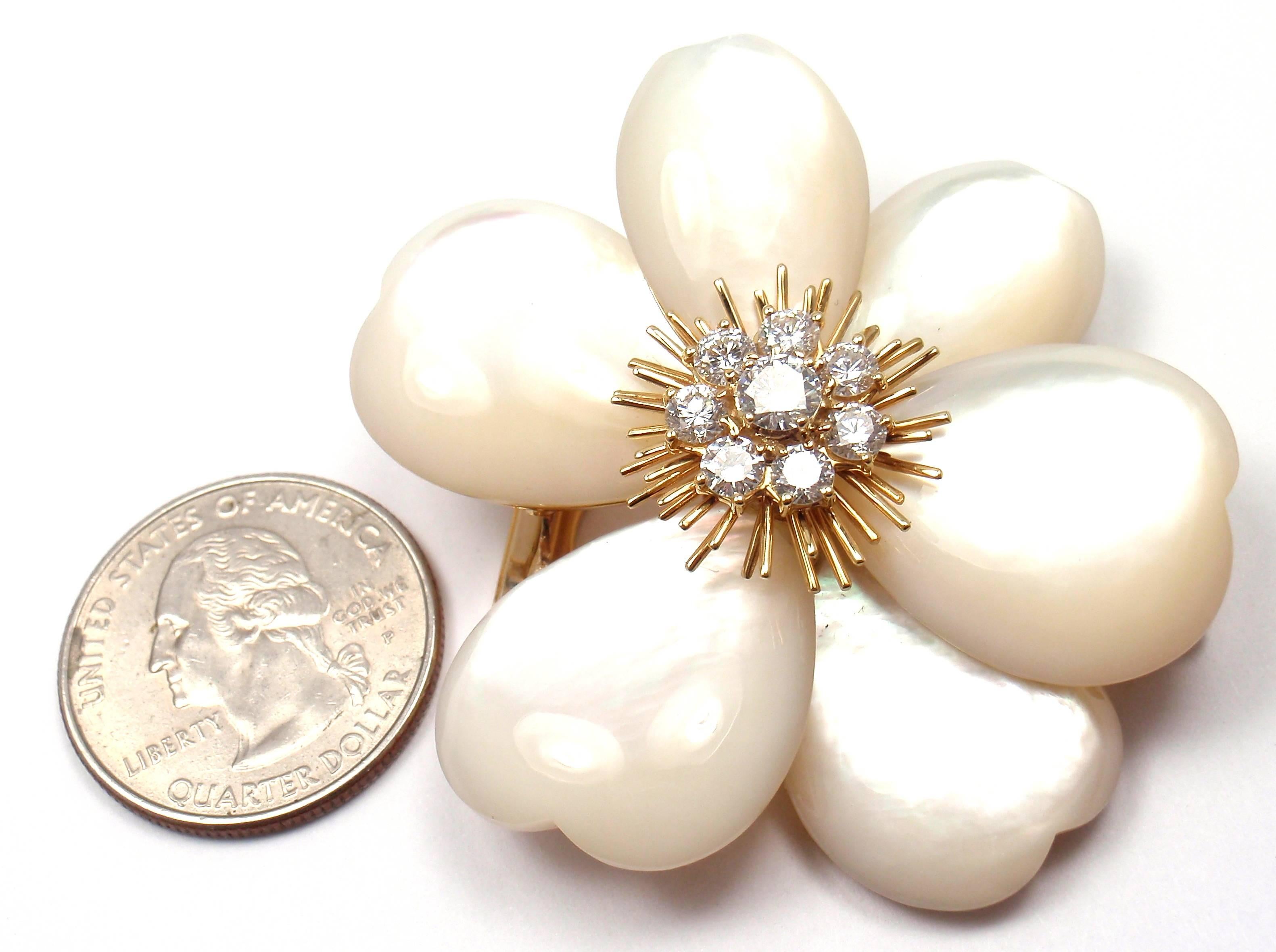 Van Cleef & Arpels Rose de Noel Diamond Mother Of Pearl Large Yellow Gold Brooch 5