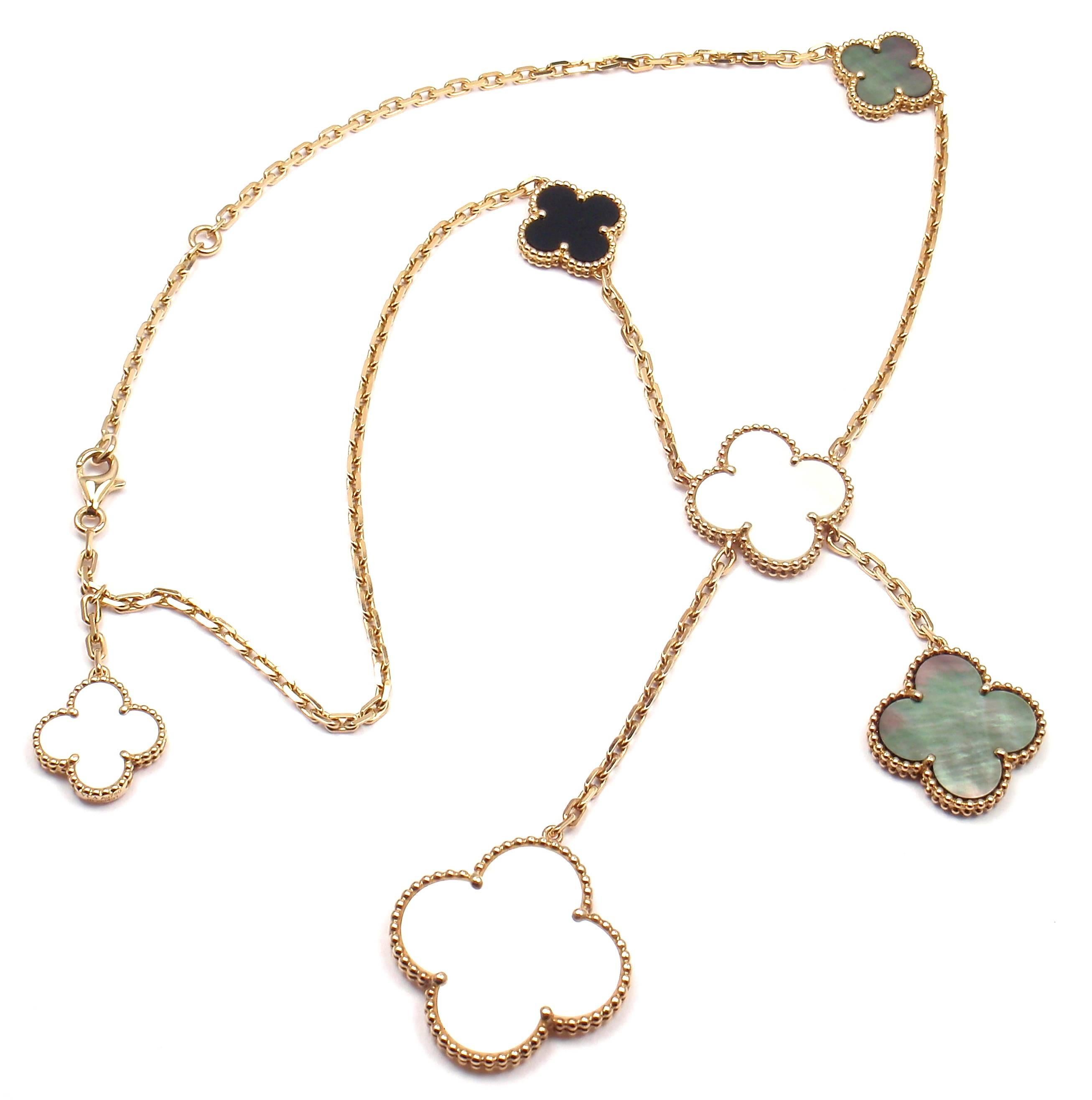 Van Cleef & Arpels Magic Alhambra 6 Motifs Mother Of Pearl Onyx Gold Necklace In New Condition In Holland, PA