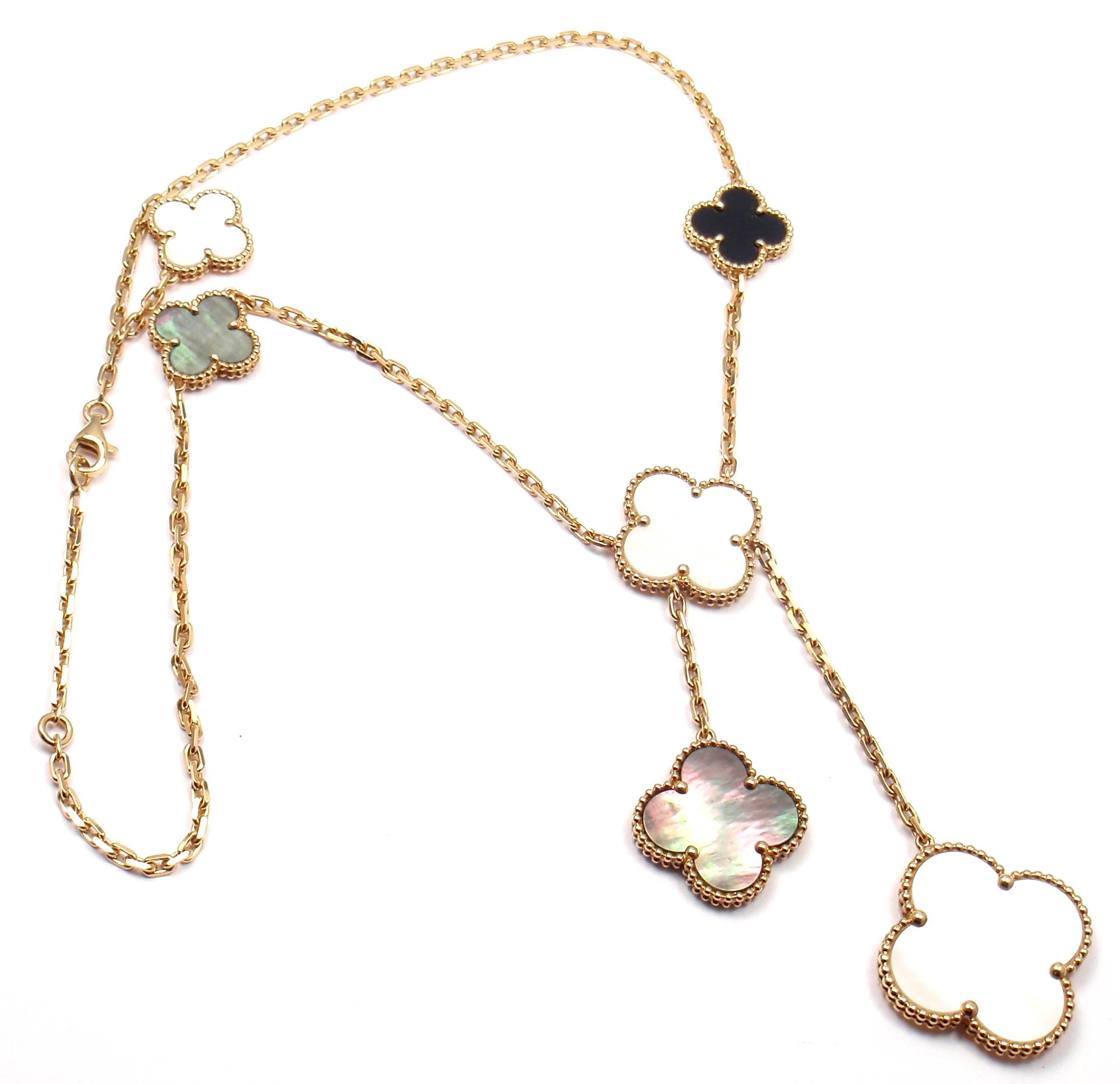 Women's or Men's Van Cleef & Arpels Magic Alhambra 6 Motifs Mother Of Pearl Onyx Gold Necklace