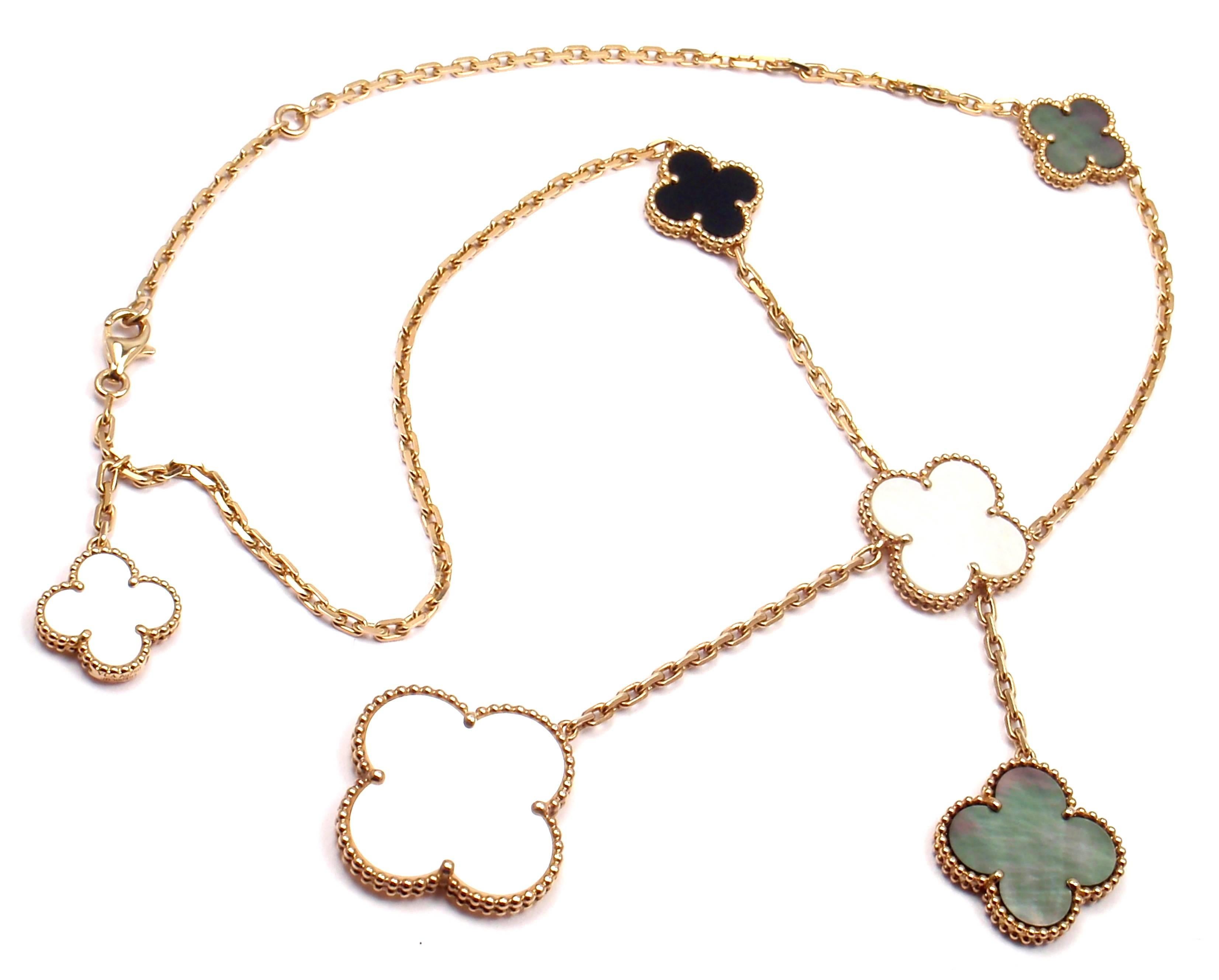 Van Cleef & Arpels Magic Alhambra 6 Motifs Mother Of Pearl Onyx Gold Necklace 1