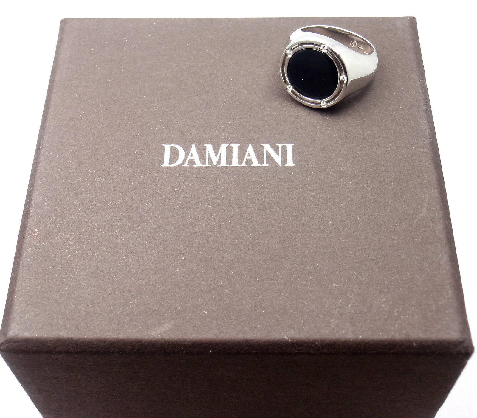 Damiani Brill Diamond Black Onyx Large White Gold Ring In New Condition In Holland, PA