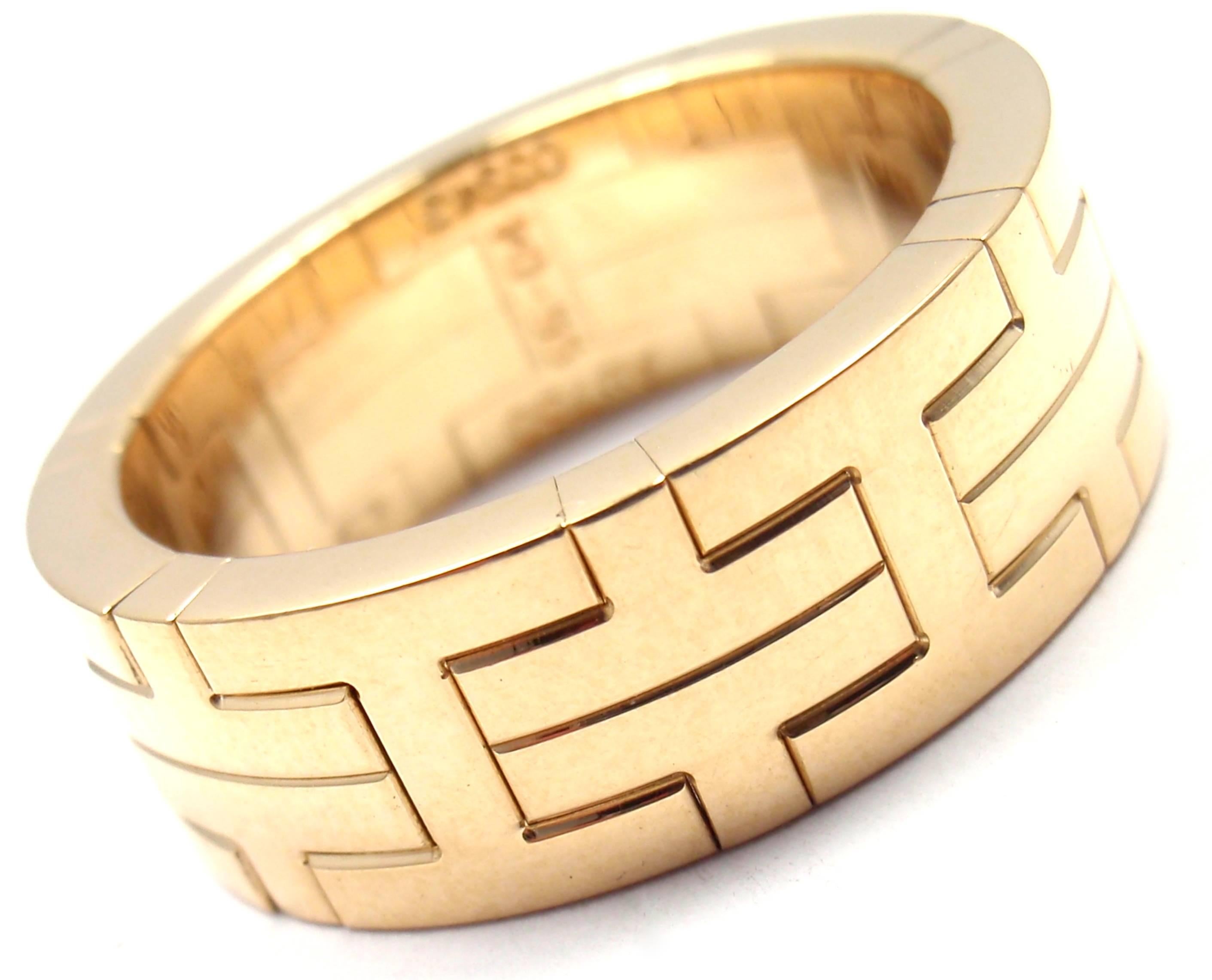 Hermes H Motif Wide Yellow Gold Band Ring 2