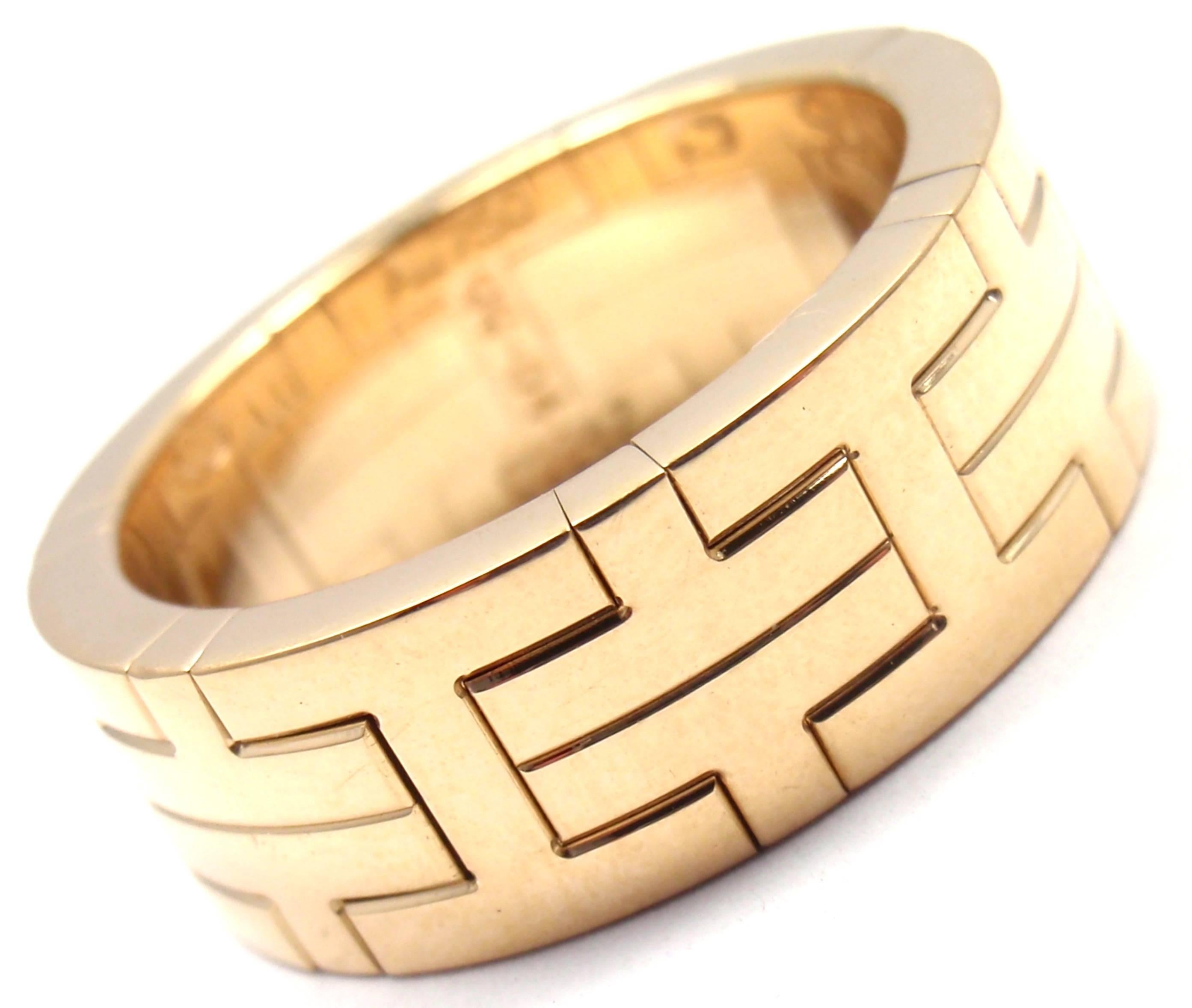 Hermes H Motif Wide Yellow Gold Band Ring 1