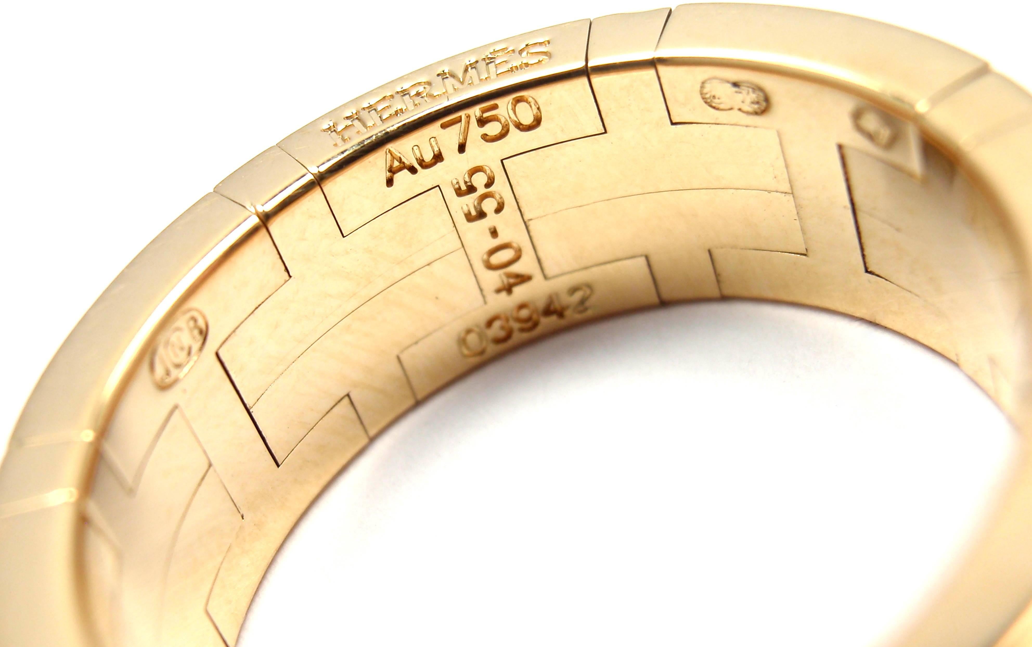 Women's or Men's Hermes H Motif Wide Yellow Gold Band Ring