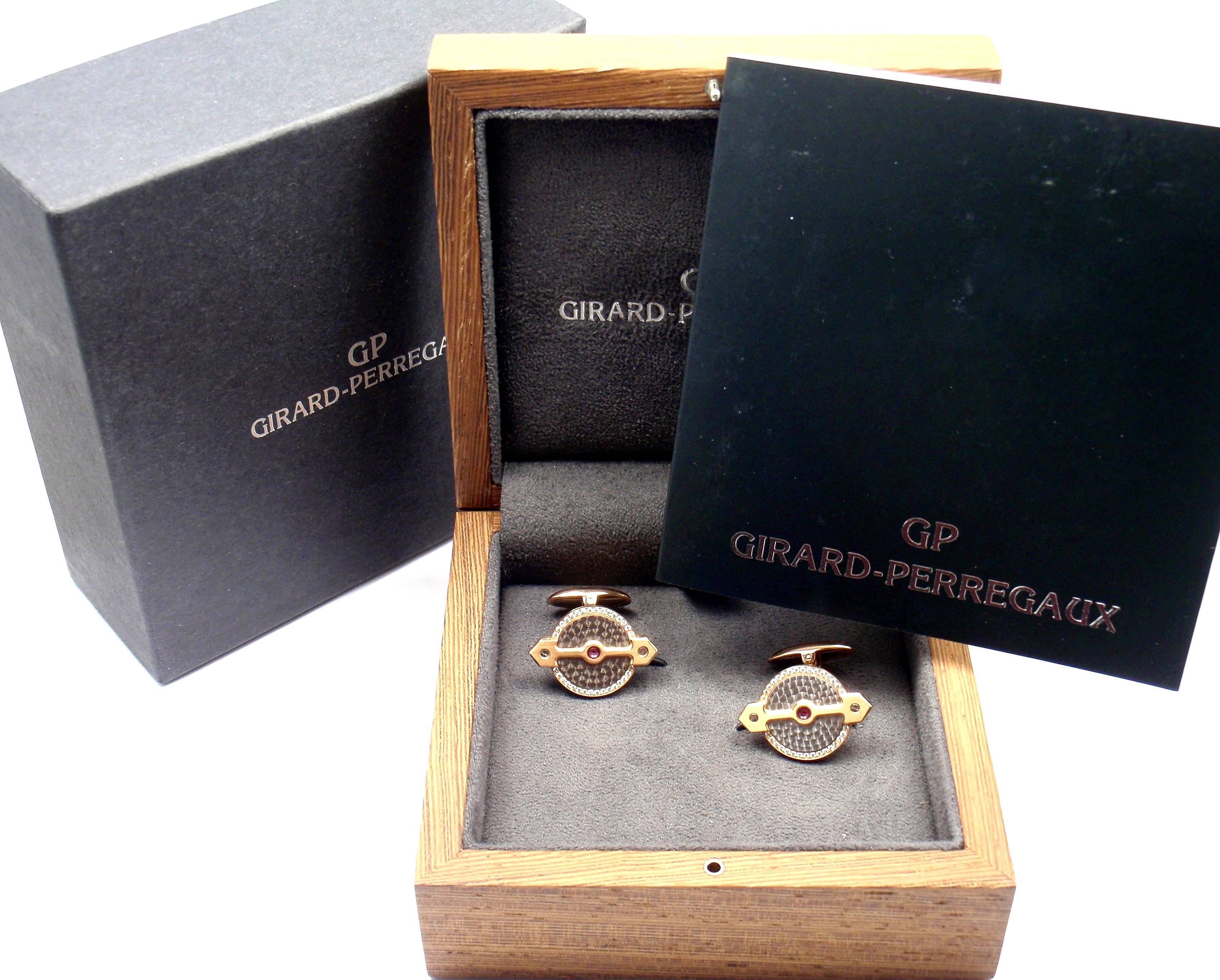 Girard Perregaux Bridge Diamond Ruby Rose Gold Cufflinks 2