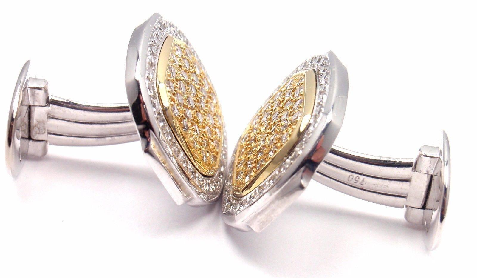 Patek Philippe Nautilus Diamond Yellow And White Gold Cufflinks In New Condition In Southampton, PA