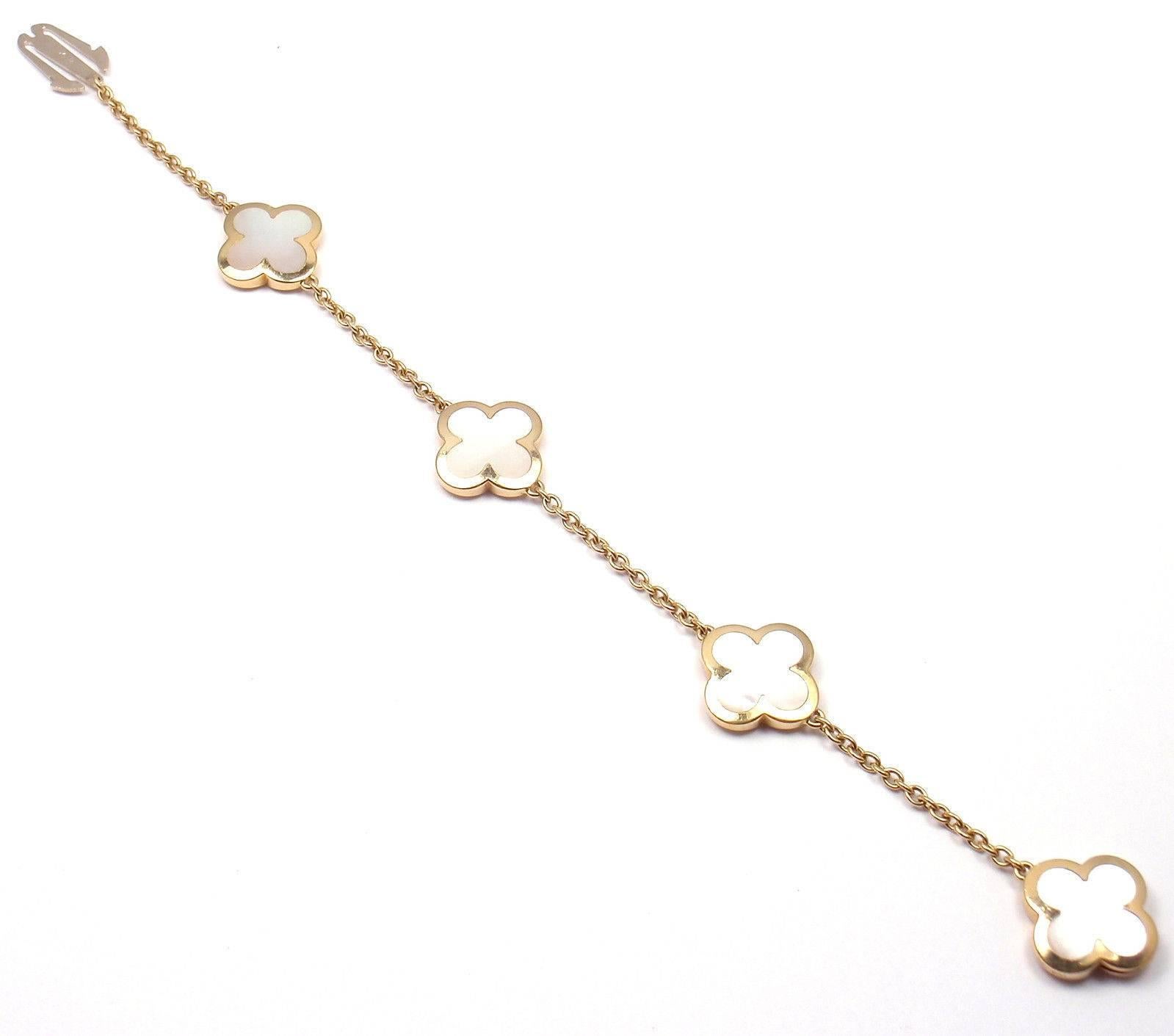 Women's or Men's Van Cleef & Arpels Pure Alhambra Mother Of Pearl Yellow  Gold Bracelet