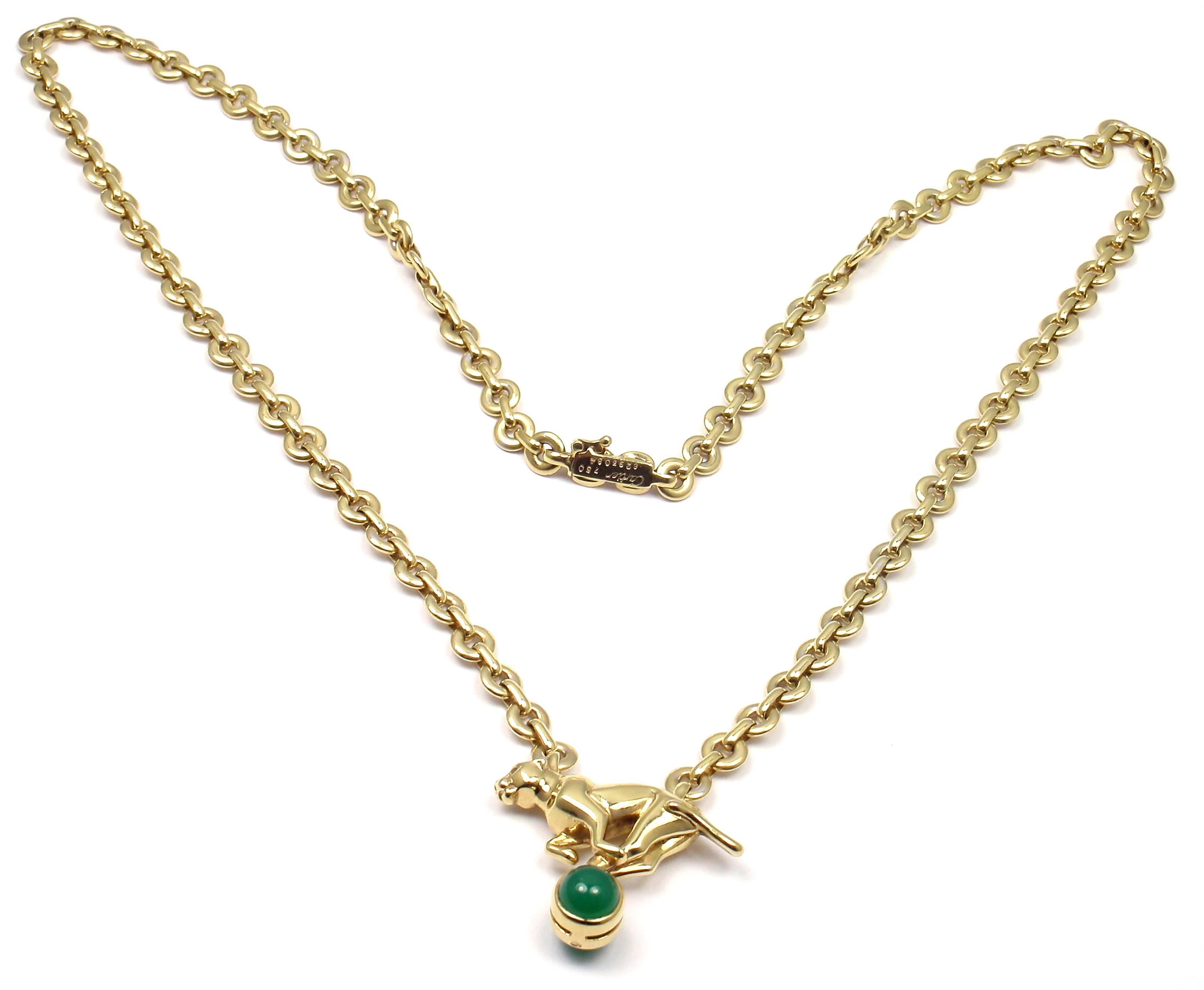 Women's or Men's Cartier Panthere Panther Green Chalcedony Yellow Gold Necklace