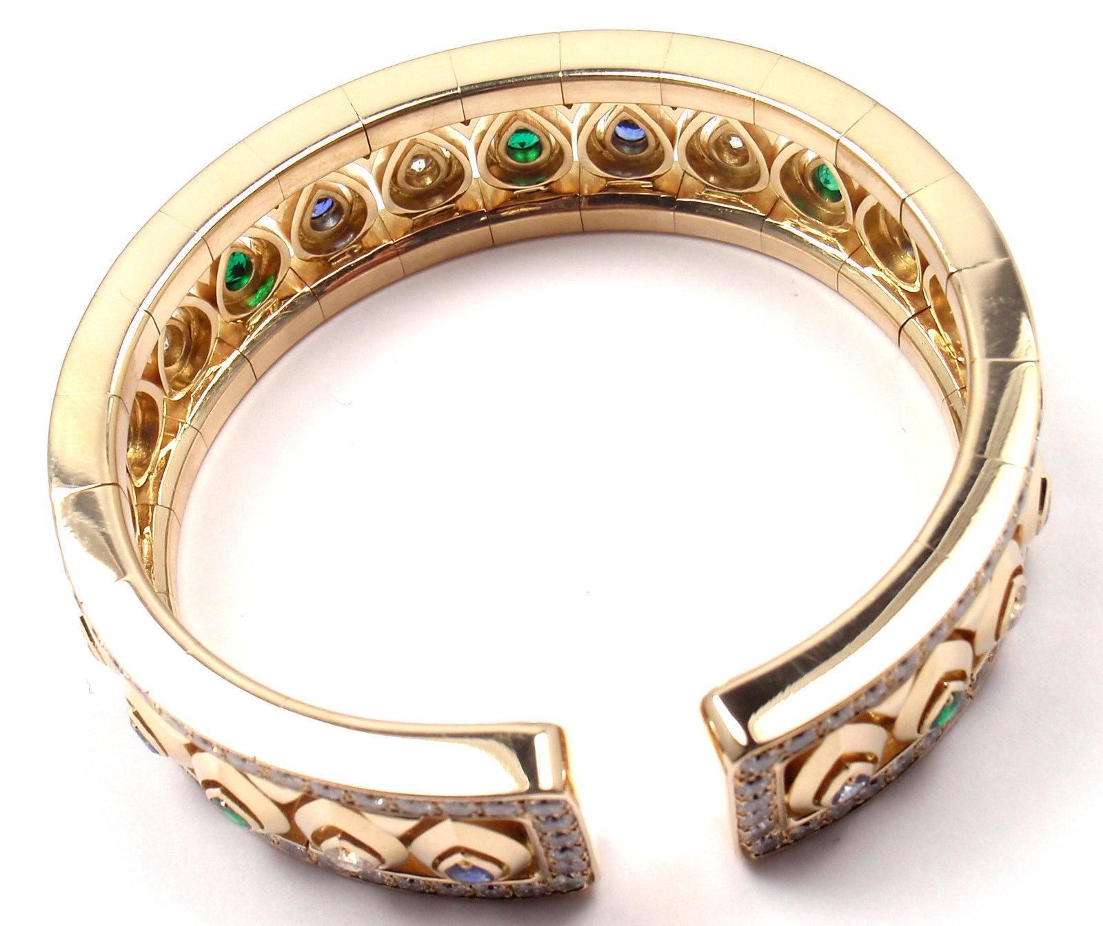 Cartier Diamond Sapphire Emerald Yellow Gold Cuff Bangle Bracelet 4