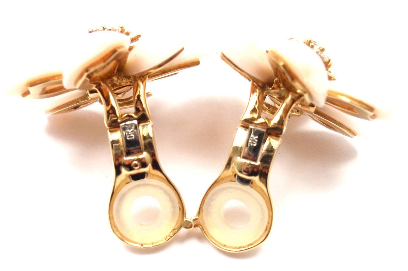 Van Cleef & Arpels Rose de Noel Diamond Angel Skin Coral Yellow Gold Earrings 2