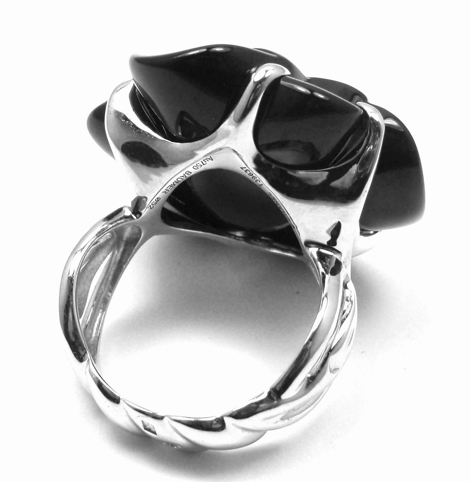 Chanel Camelia Camellia Flower Black Agate Medium White Gold Ring 1