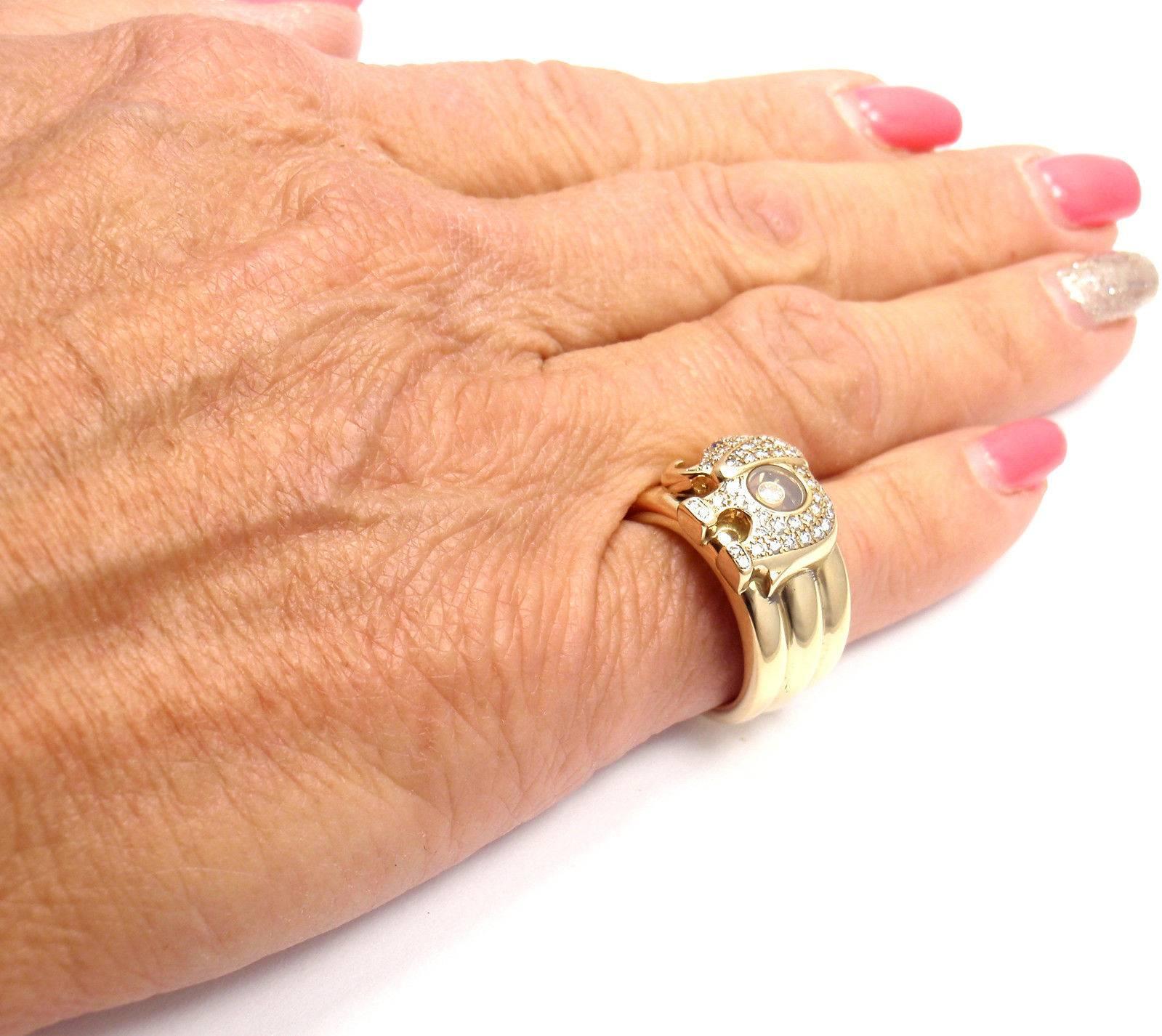Women's or Men's Chopard Happy Elephant Wide Yellow Gold Band Ring
