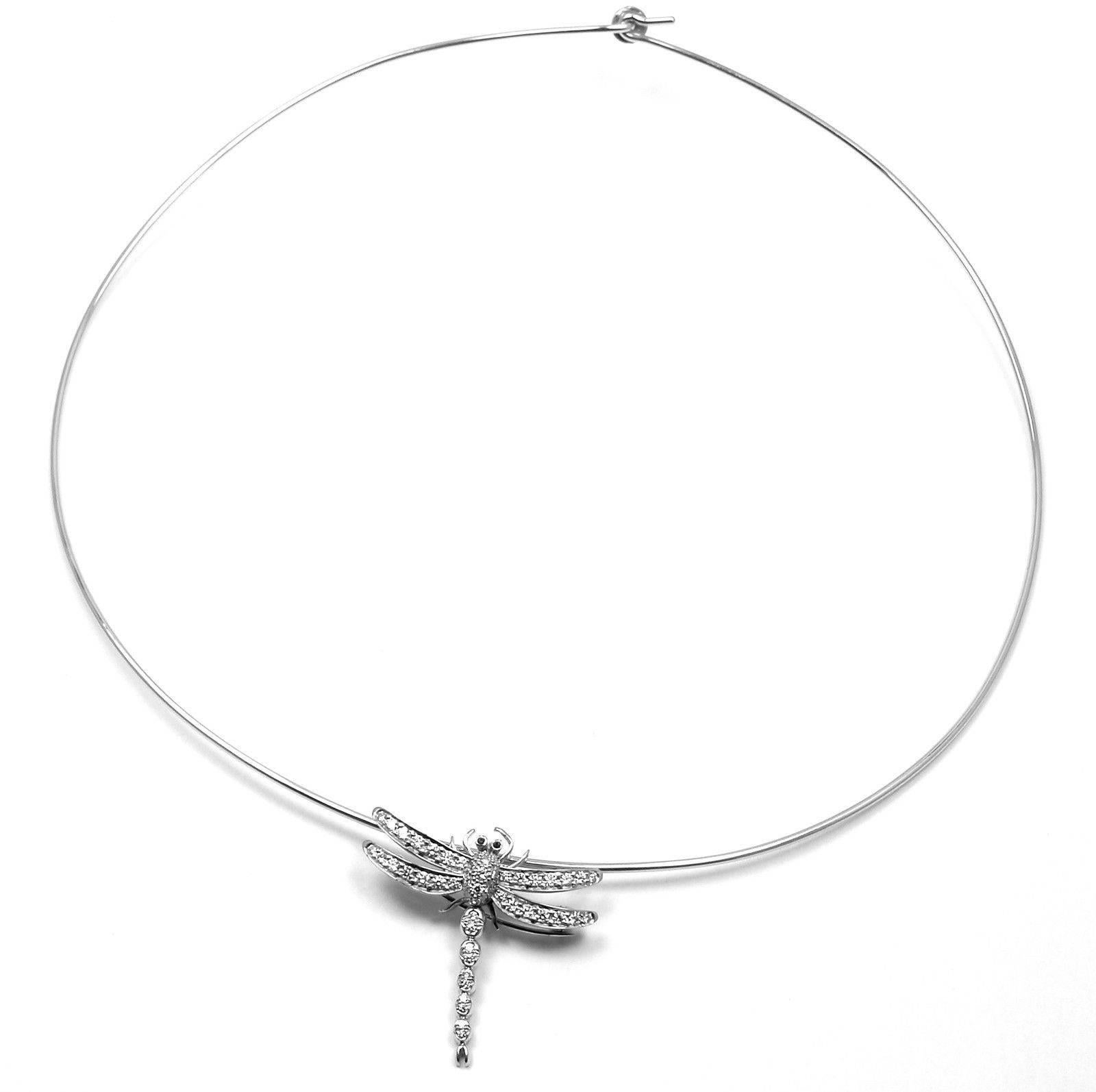 Tiffany & Co. Diamond Dragonfly Platinum Brooch Pendant Necklace In New Condition In Holland, PA