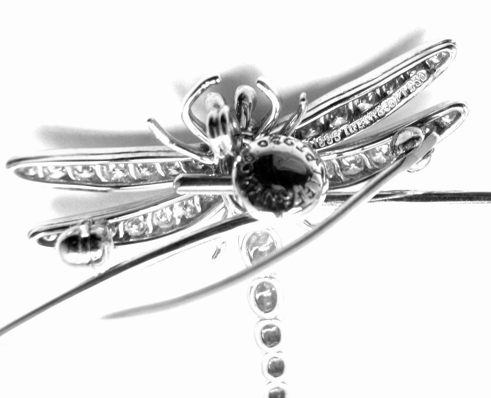 Tiffany & Co. Diamond Dragonfly Platinum Brooch Pendant Necklace 3