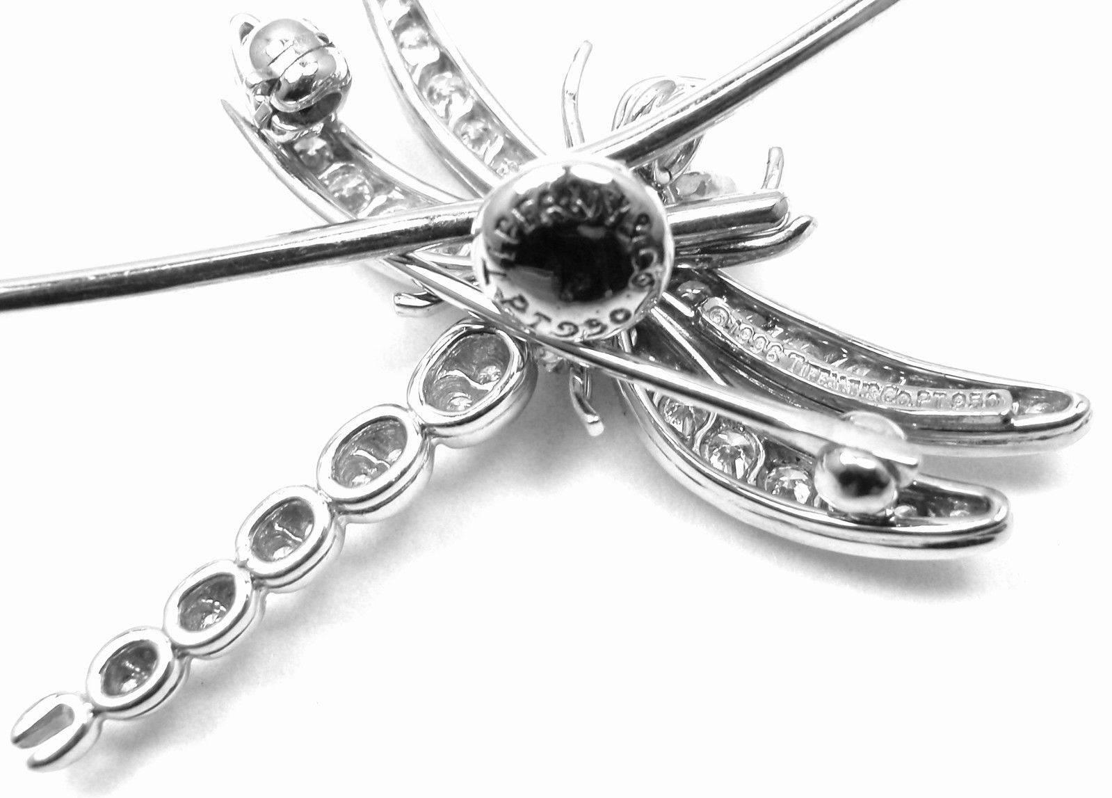 Tiffany & Co. Diamond Dragonfly Platinum Brooch Pendant Necklace 1