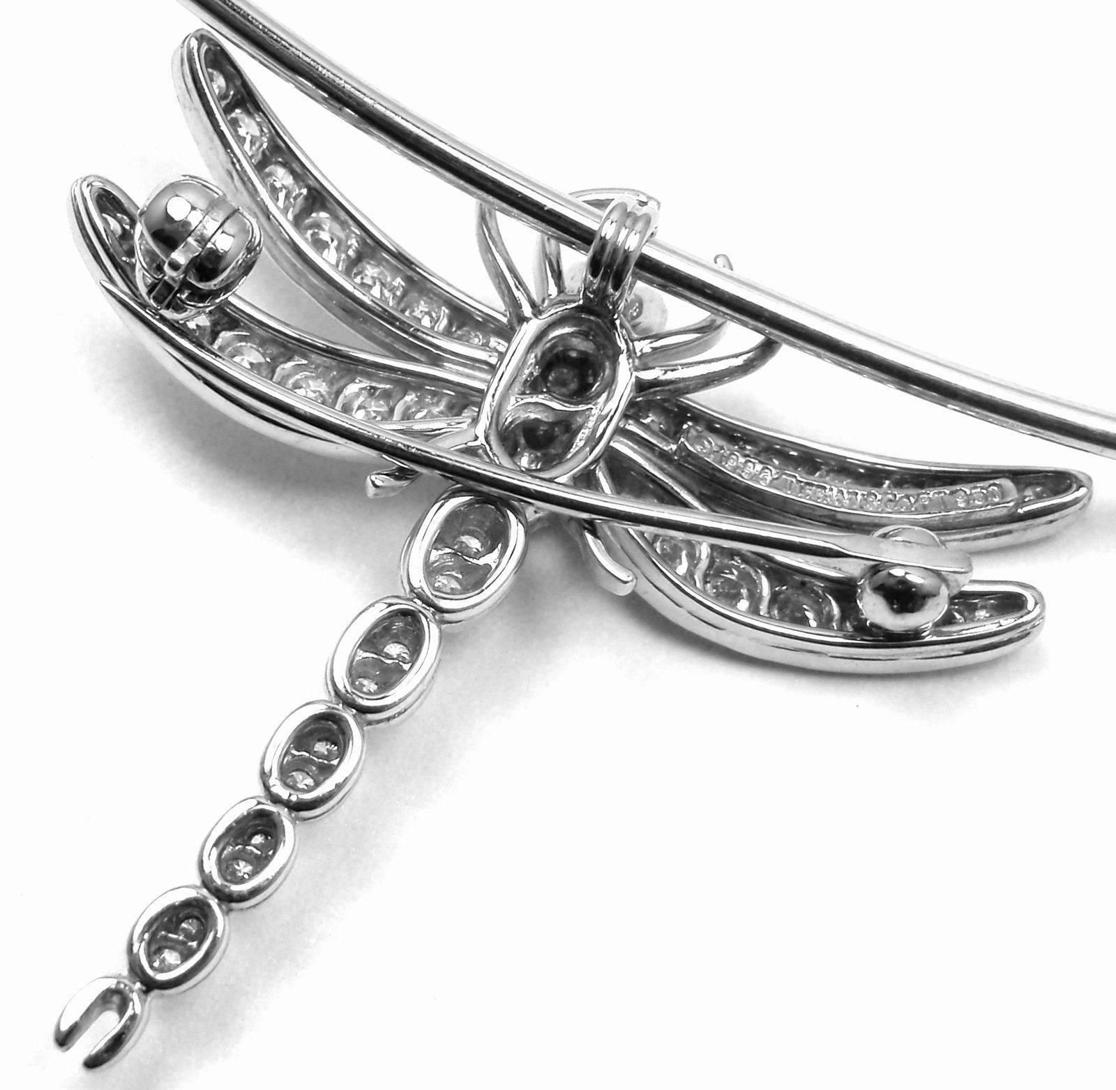 Tiffany & Co. Diamond Dragonfly Platinum Brooch Pendant Necklace 4