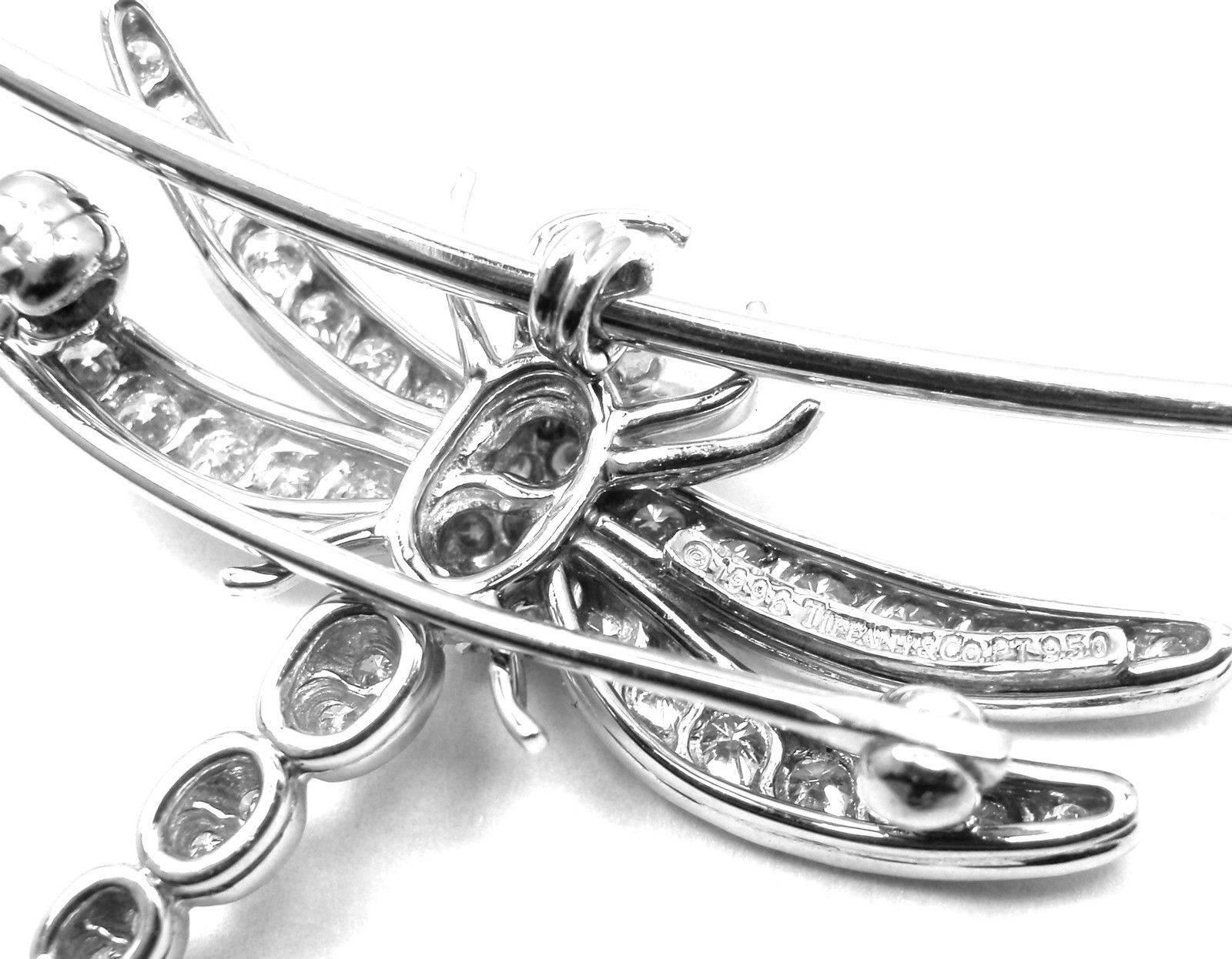 Tiffany & Co. Diamond Dragonfly Platinum Brooch Pendant Necklace 5