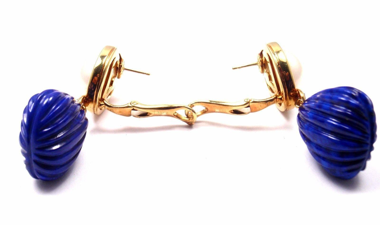 Christian Dior Diamond Lapis Lazuli Mabe Pearl Yellow Gold Earrings 1