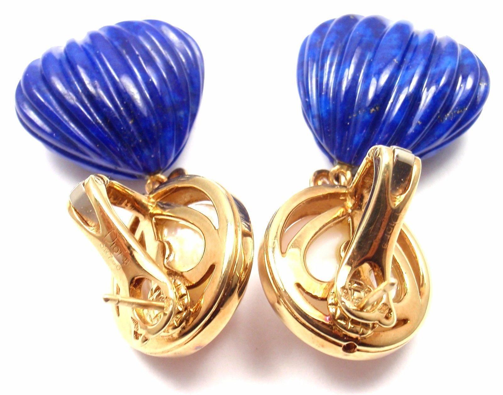 Christian Dior Diamond Lapis Lazuli Mabe Pearl Yellow Gold Earrings 6