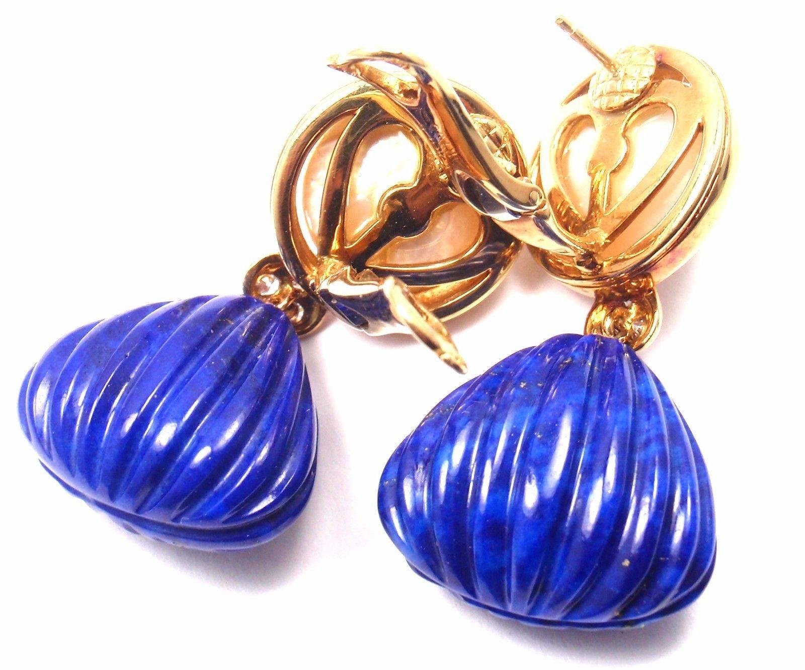 Christian Dior Diamond Lapis Lazuli Mabe Pearl Yellow Gold Earrings 5