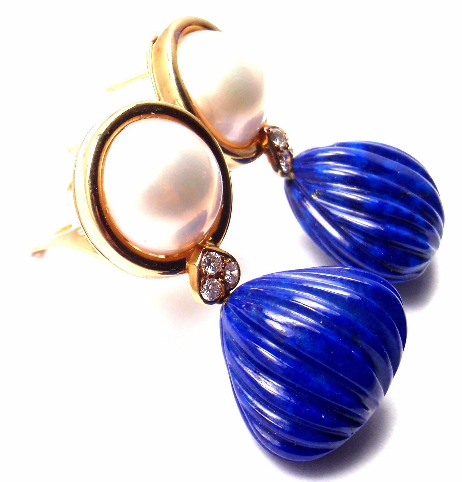 Christian Dior Diamond Lapis Lazuli Mabe Pearl Yellow Gold Earrings In New Condition In Holland, PA