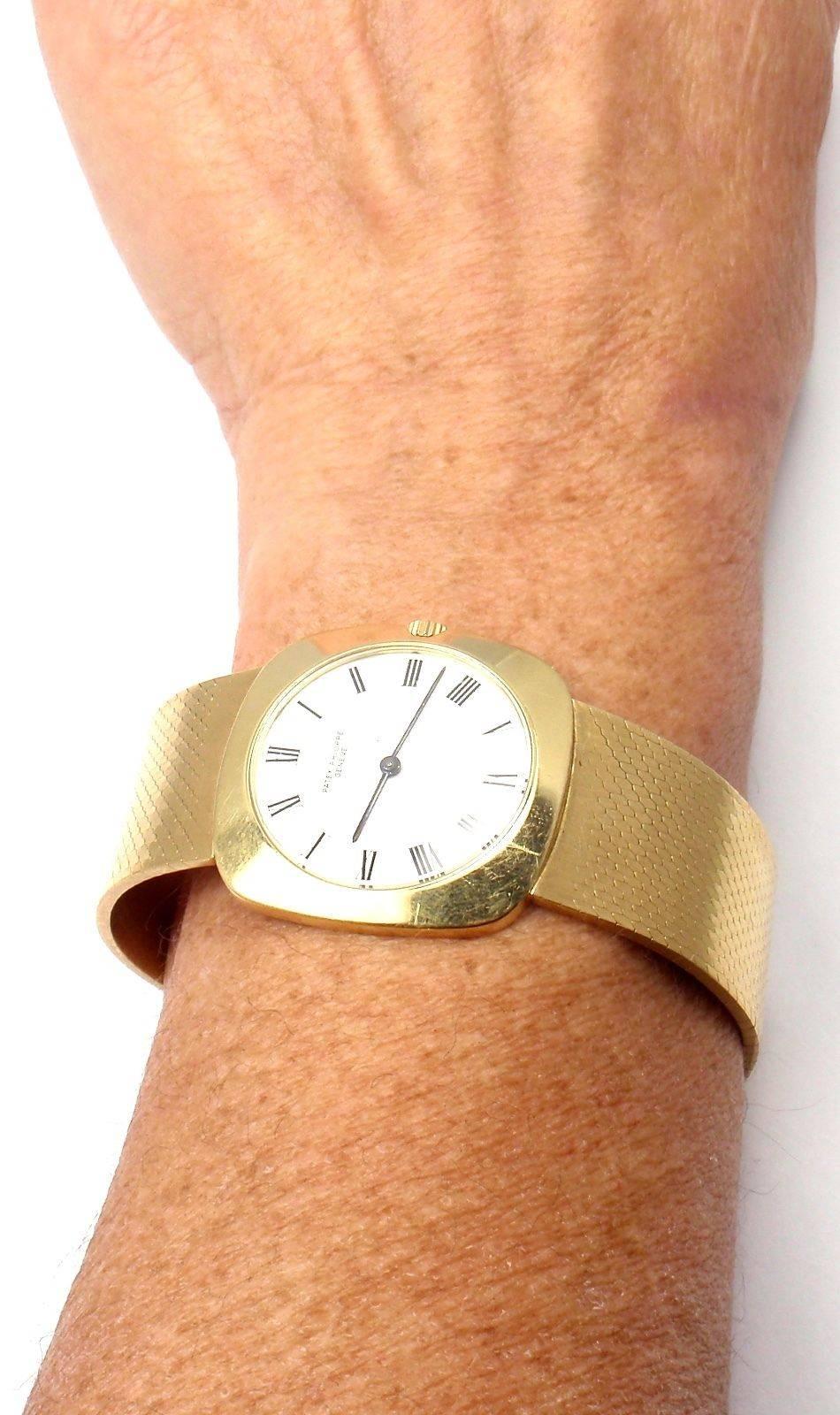 Patek Philippe Yellow Gold Manual Wind Wristwatch with Integral Bracelet Watch 5