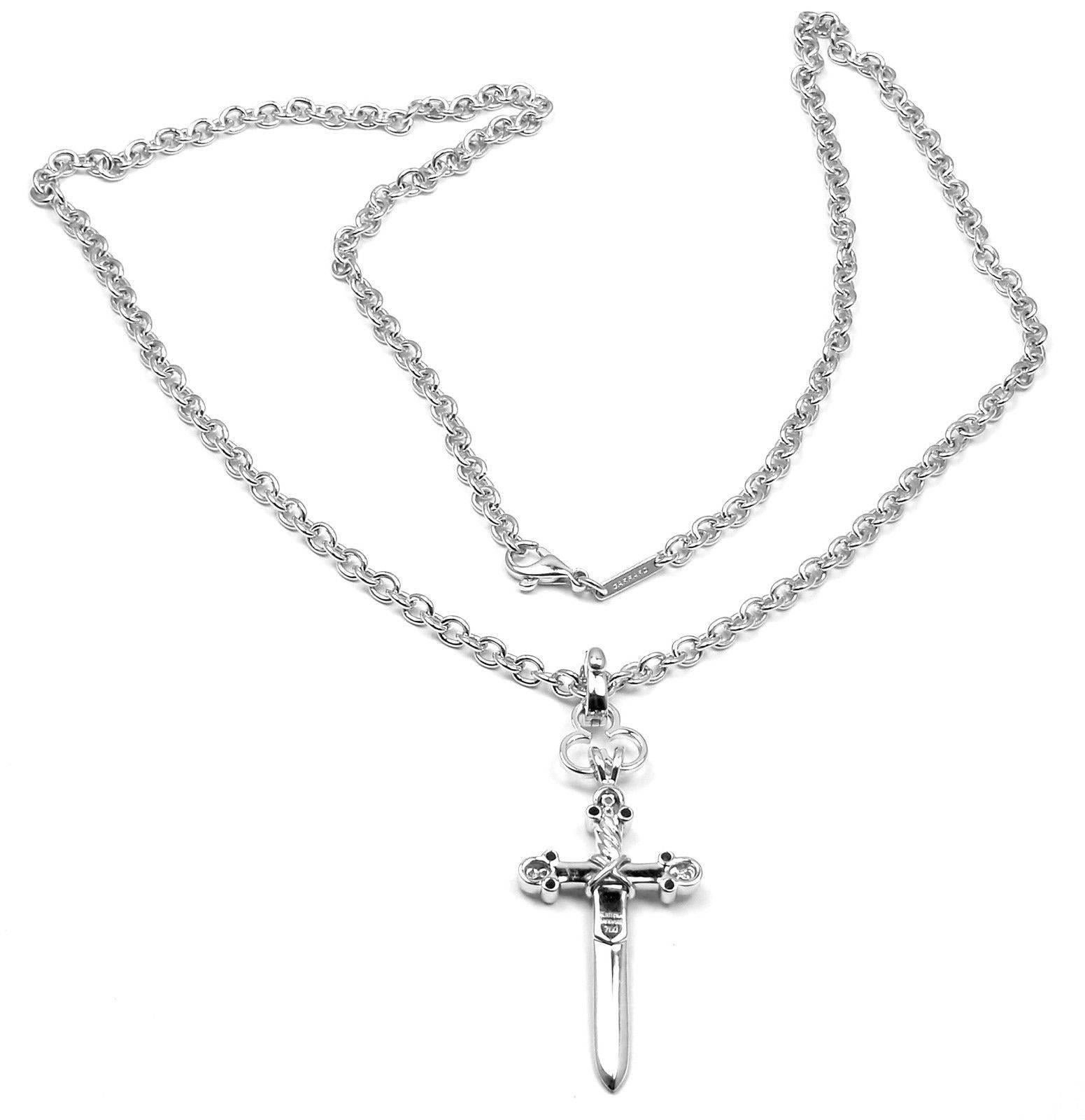 Women's or Men's Garrard Knightrider Black White Diamond Sword Dagger White Gold Pendant Necklace