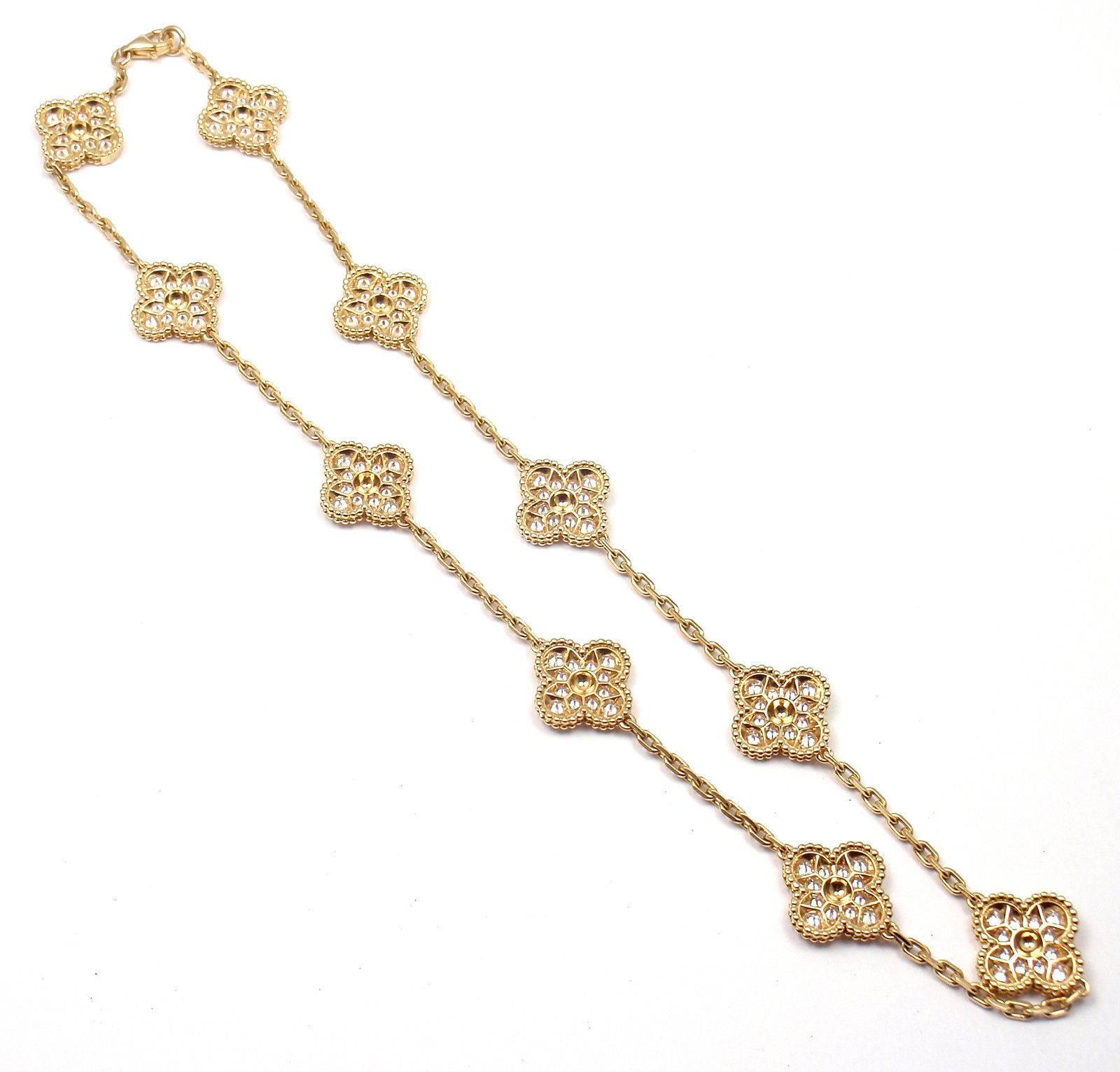 Van Cleef & Arpels Vintage Ten Motif Diamond Alhambra Yellow Gold Necklace 3