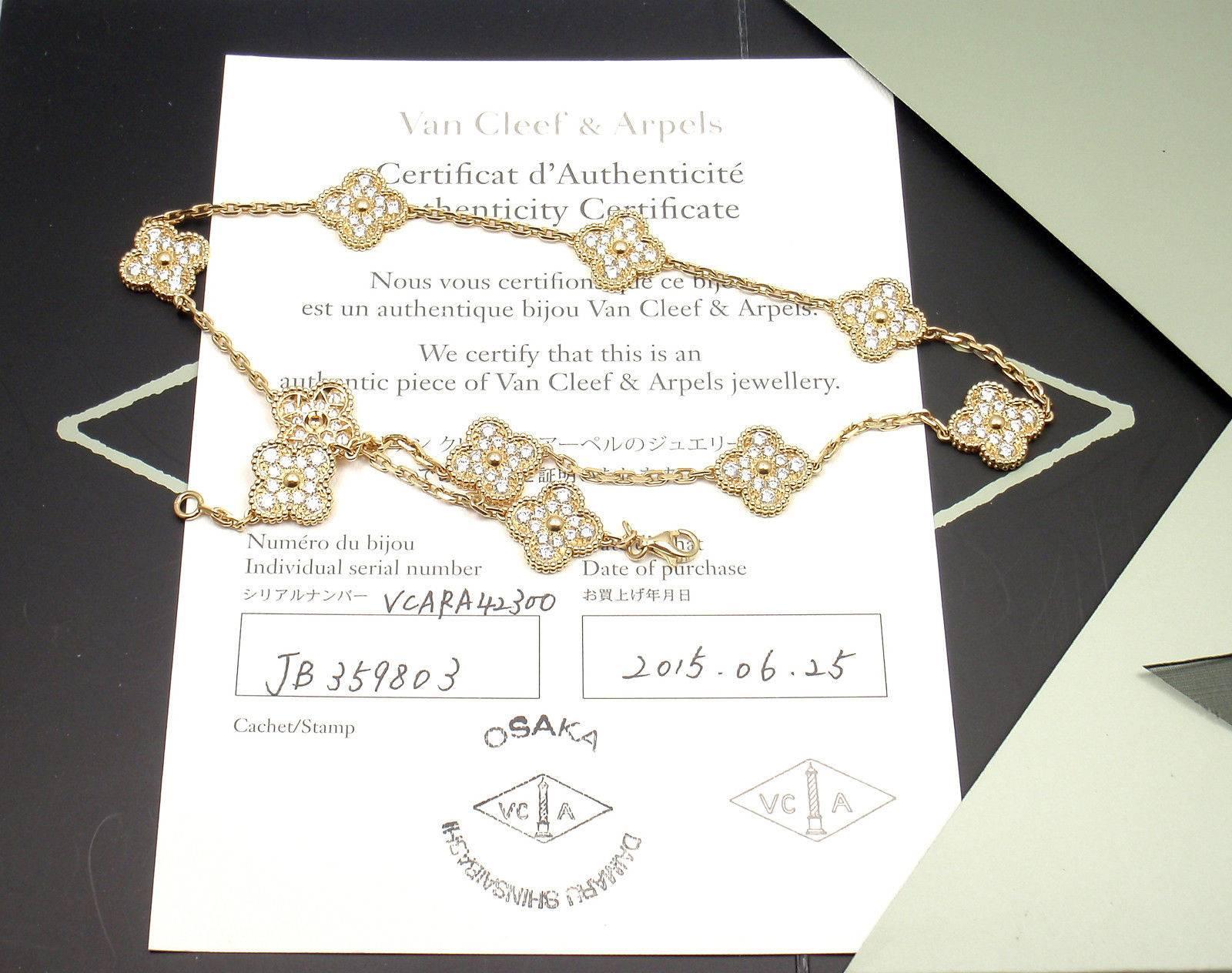 Van Cleef & Arpels Vintage Ten Motif Diamond Alhambra Yellow Gold Necklace 6