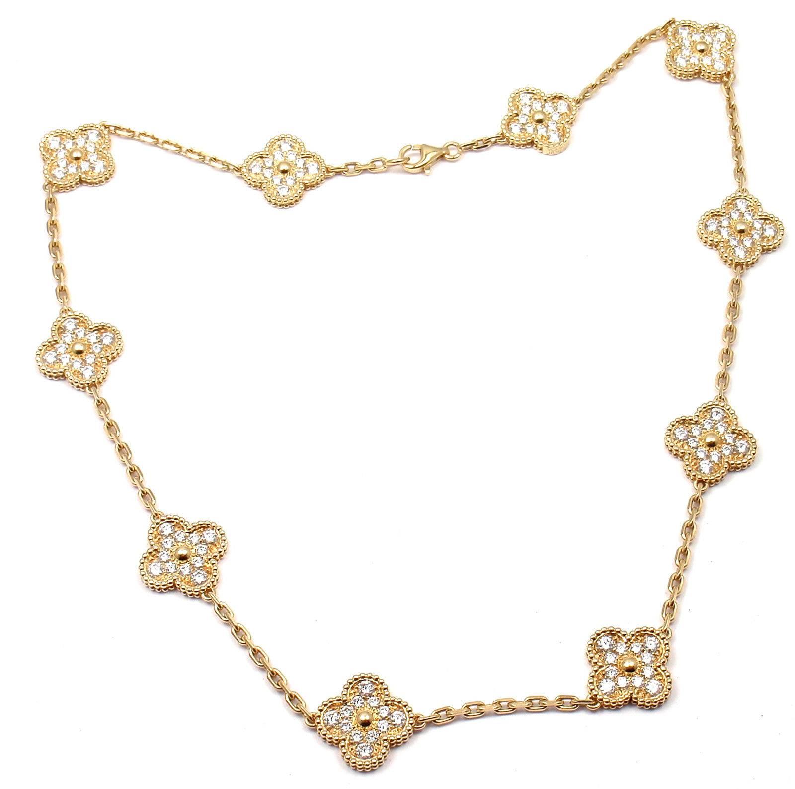 Van Cleef & Arpels Vintage Ten Motif Diamond Alhambra Yellow Gold Necklace 5