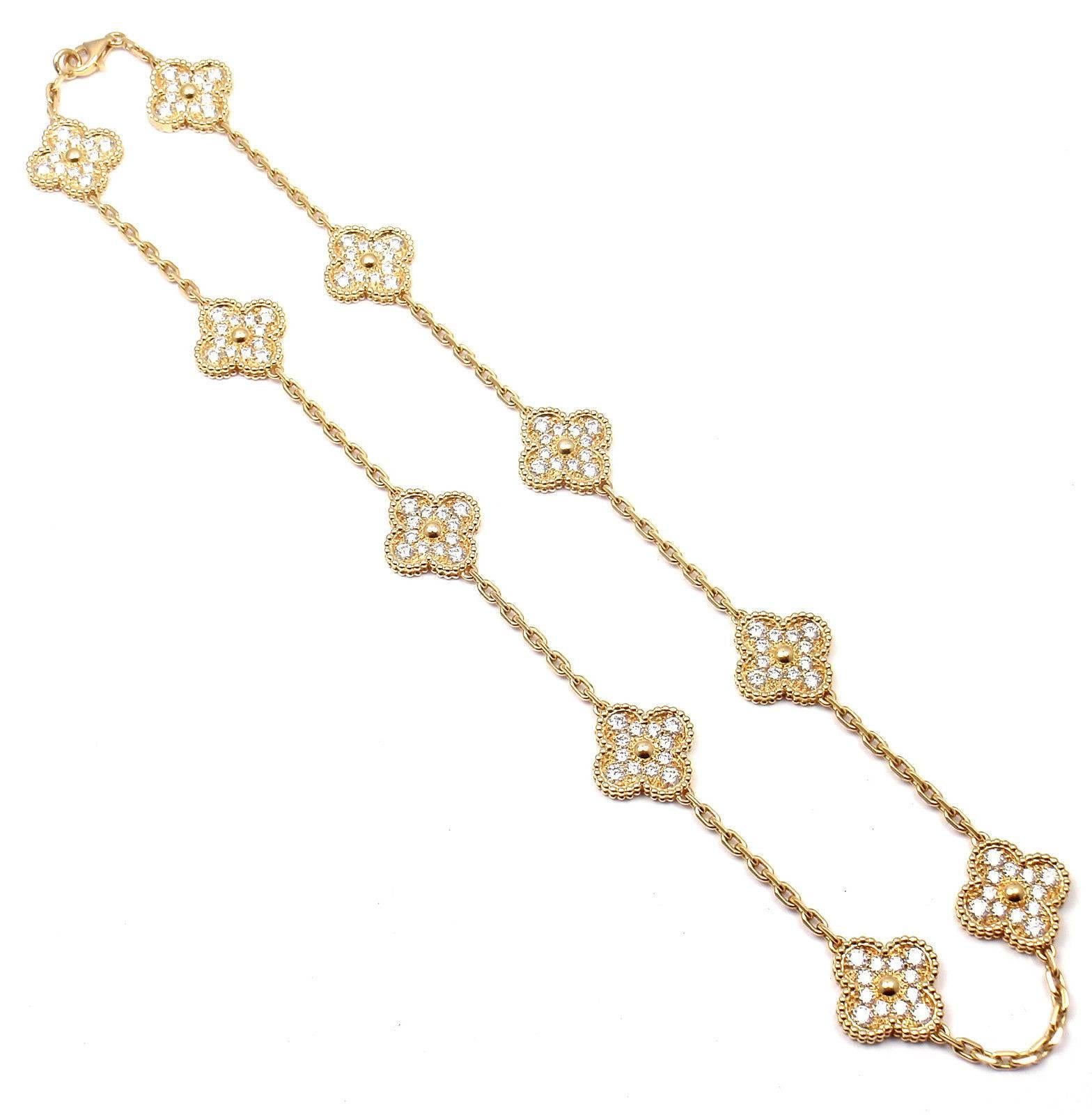 Van Cleef & Arpels Vintage Ten Motif Diamond Alhambra Yellow Gold Necklace 4