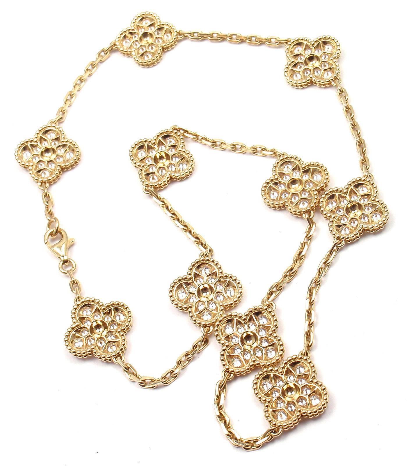 Women's or Men's Van Cleef & Arpels Vintage Ten Motif Diamond Alhambra Yellow Gold Necklace