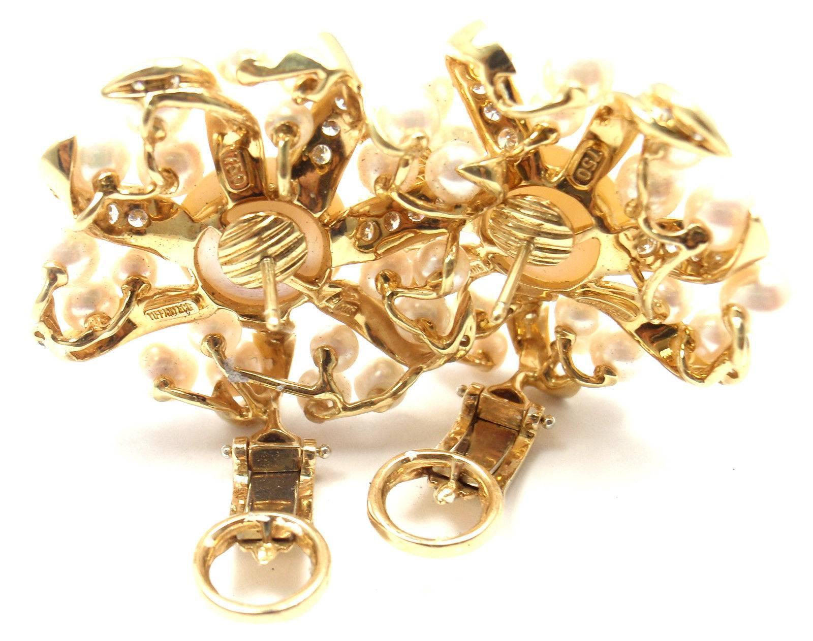 Tiffany & Co. Diamond Pearl Yellow Gold Large Earrings 4