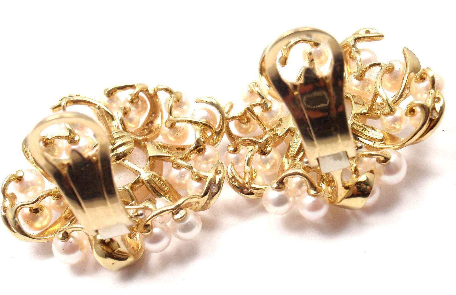 Women's or Men's Tiffany & Co. Diamond Pearl Yellow Gold Large Earrings