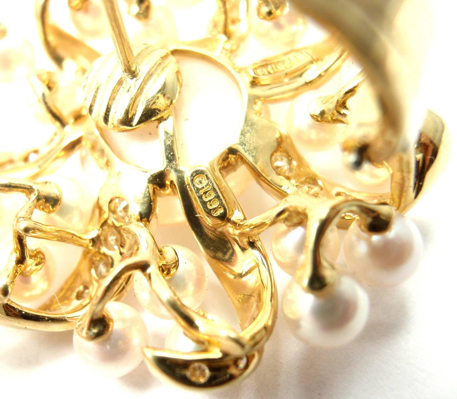 Tiffany & Co. Diamond Pearl Yellow Gold Large Earrings 5